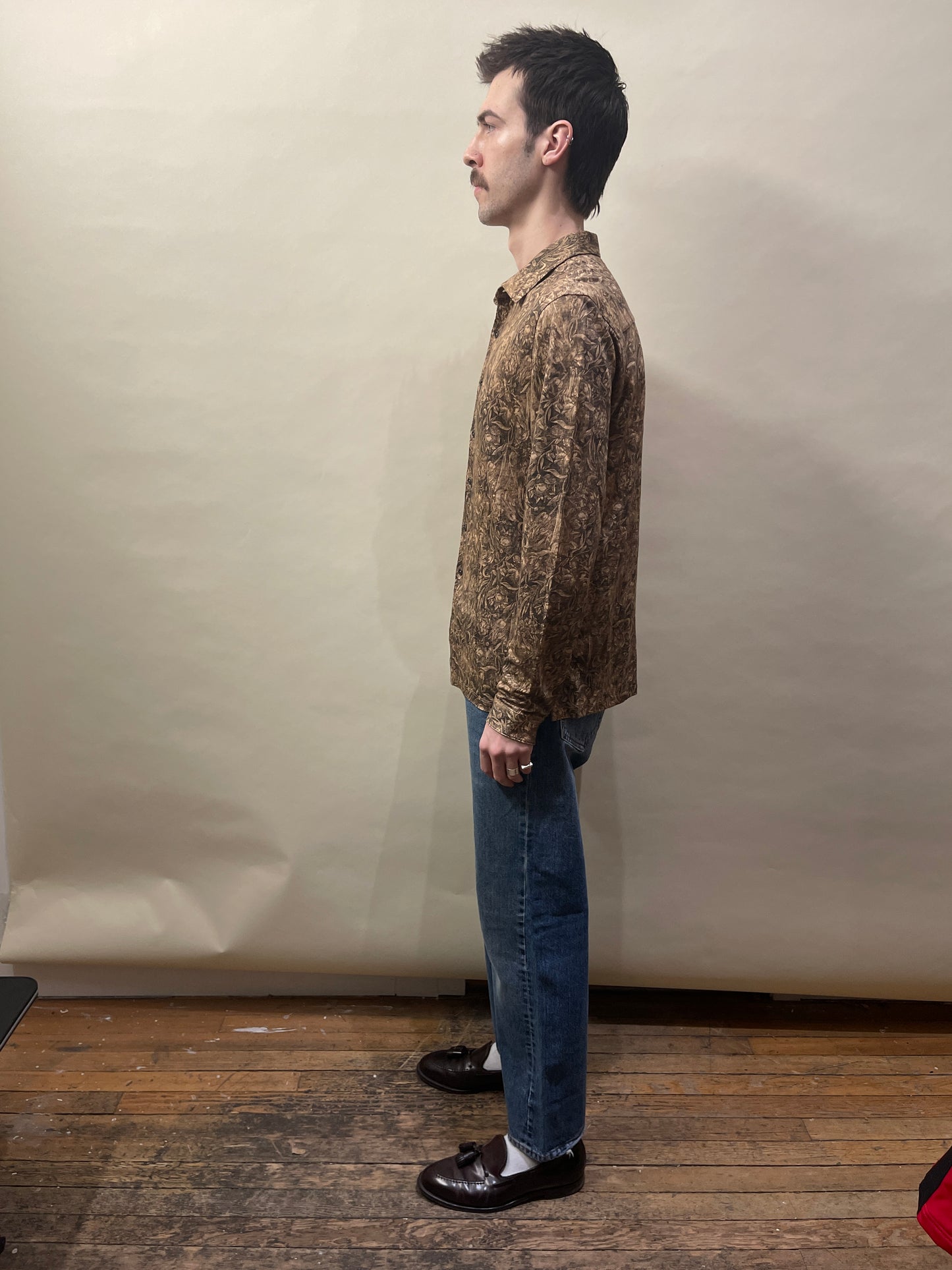 John Varvatos Wheat Floral Motif Linen LS Renato Small - S