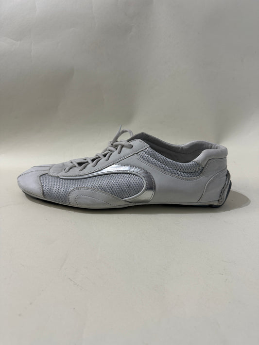 Prada White & Silver Montecarlo Flat Driving Sneakers 11 M / 12.5 W