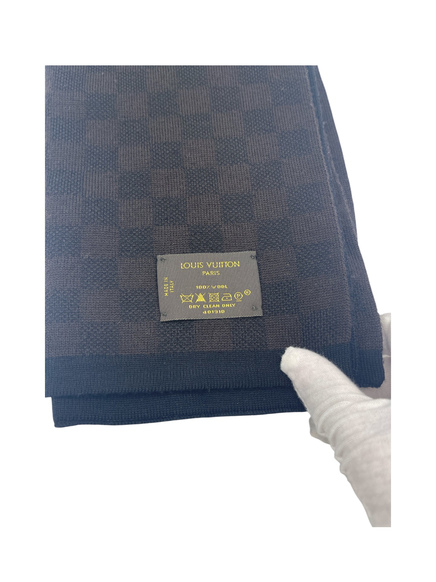 Louis Vuitton Navy & Brown Checker Wool Scarf