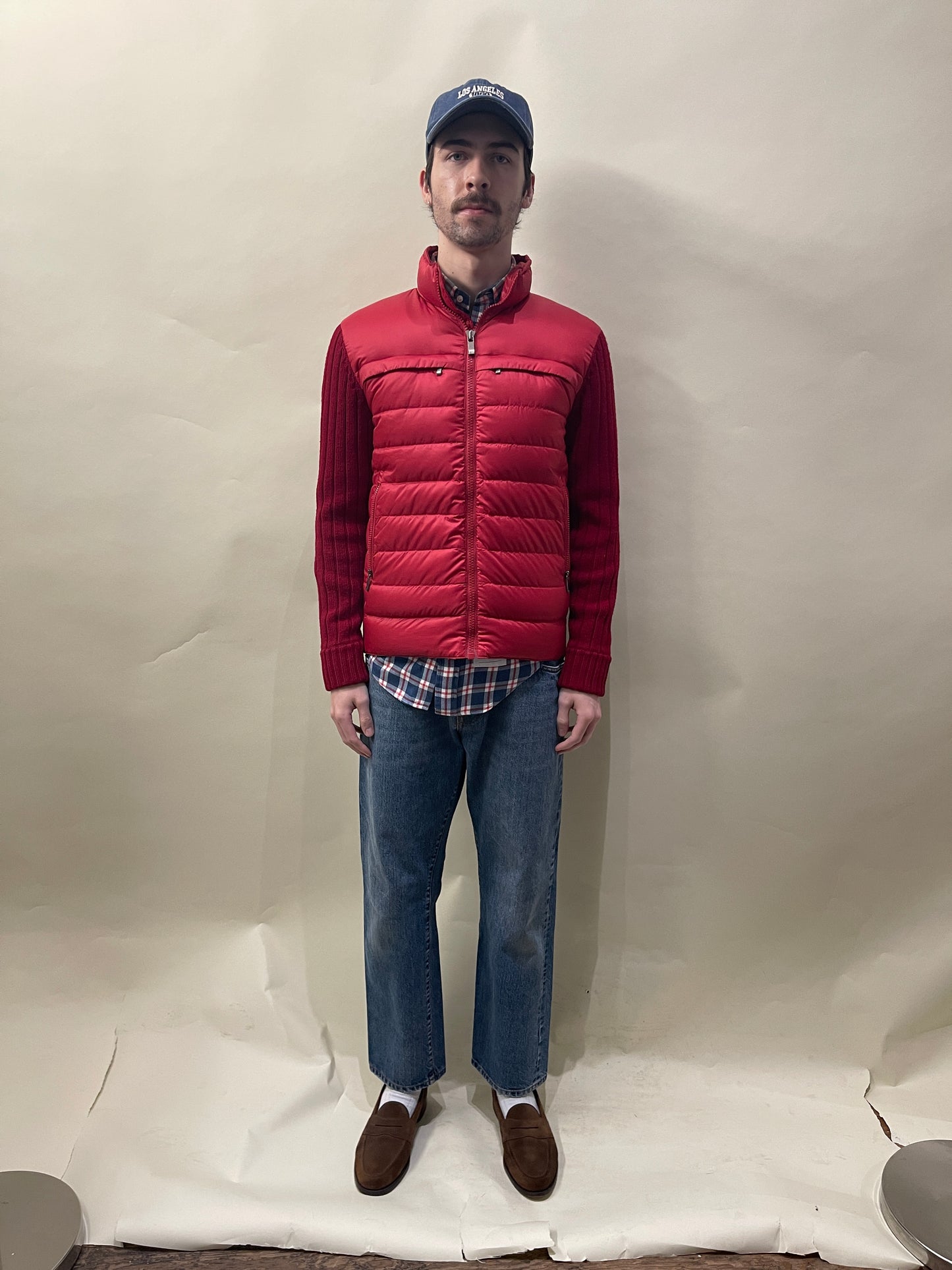 ZegnaSport Red Down Filled Front Panel Knit Jacket Medium - M