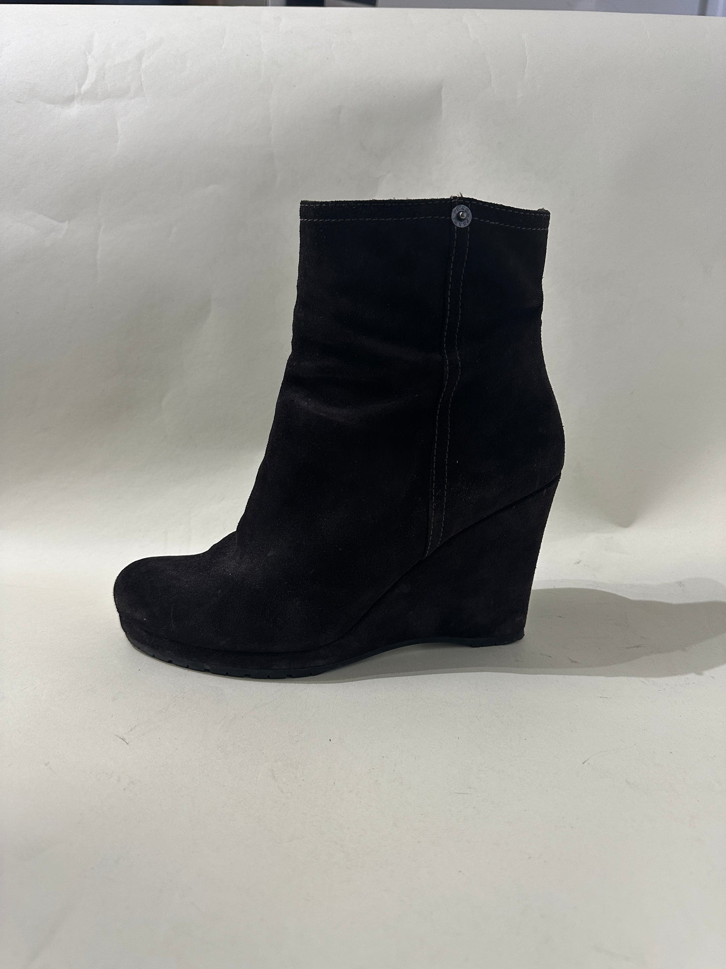 Prada Dark Brown Suede Wedge Booties 7 M / 8.5 W