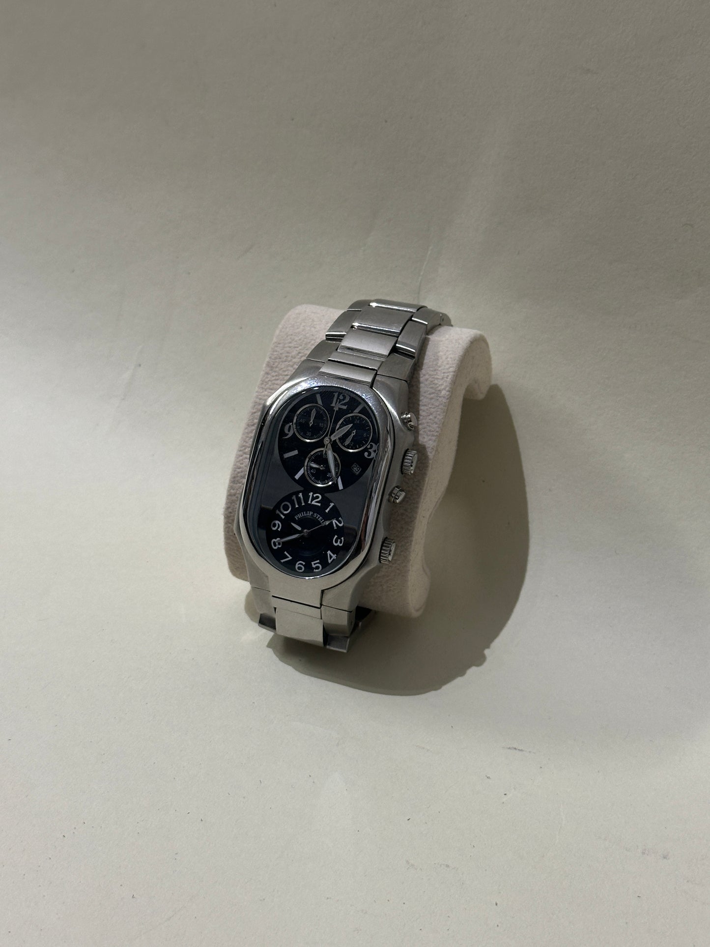Philip Stein Silver & Black Teslar Quartz Dual Time Watch
