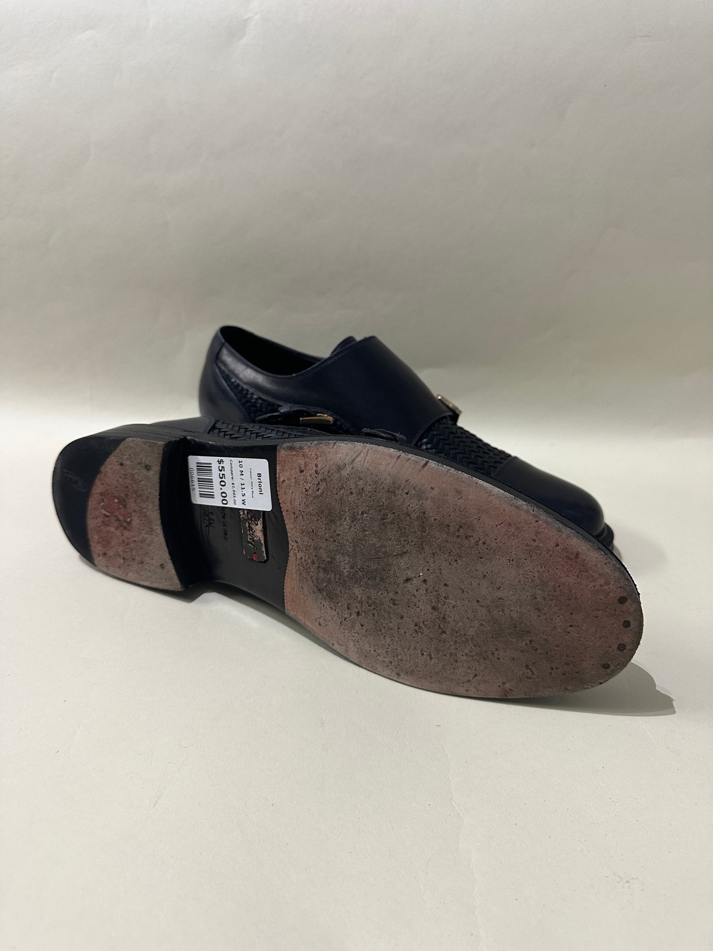 Brioni Navy Blue Leather Woven Monk Strap Dress Shoes 10 M / 11.5 W