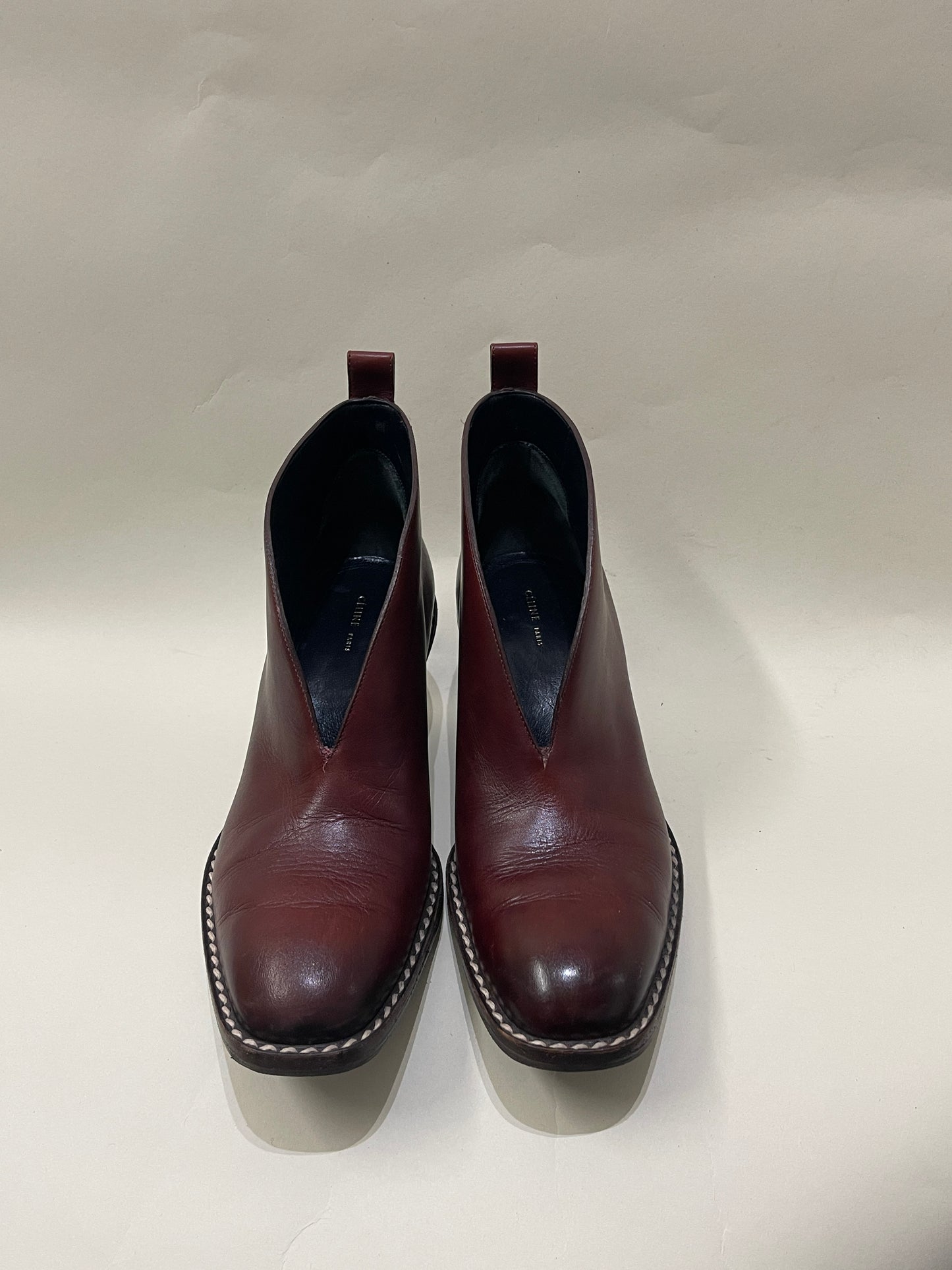 Celine Burgundy Leather V Neck Boots 5.5 M / 7 W
