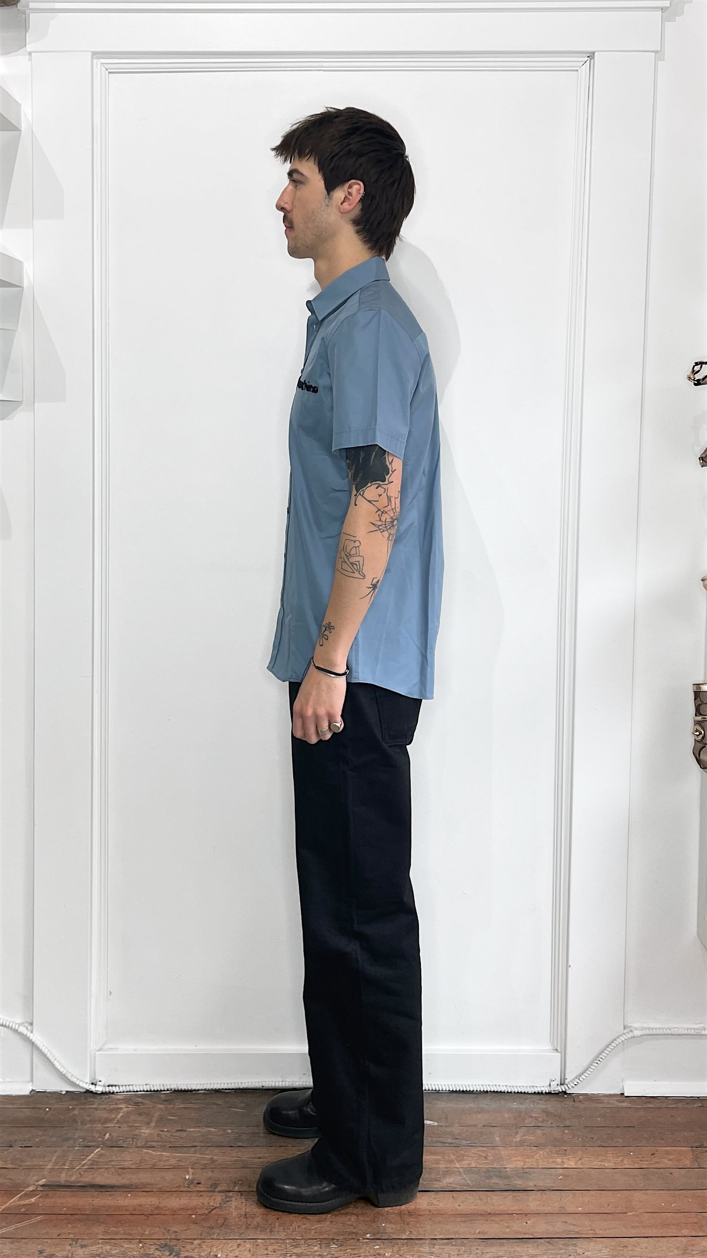 Moschino Baby Blue Chest Logo SS Button Up Shirt 15.5