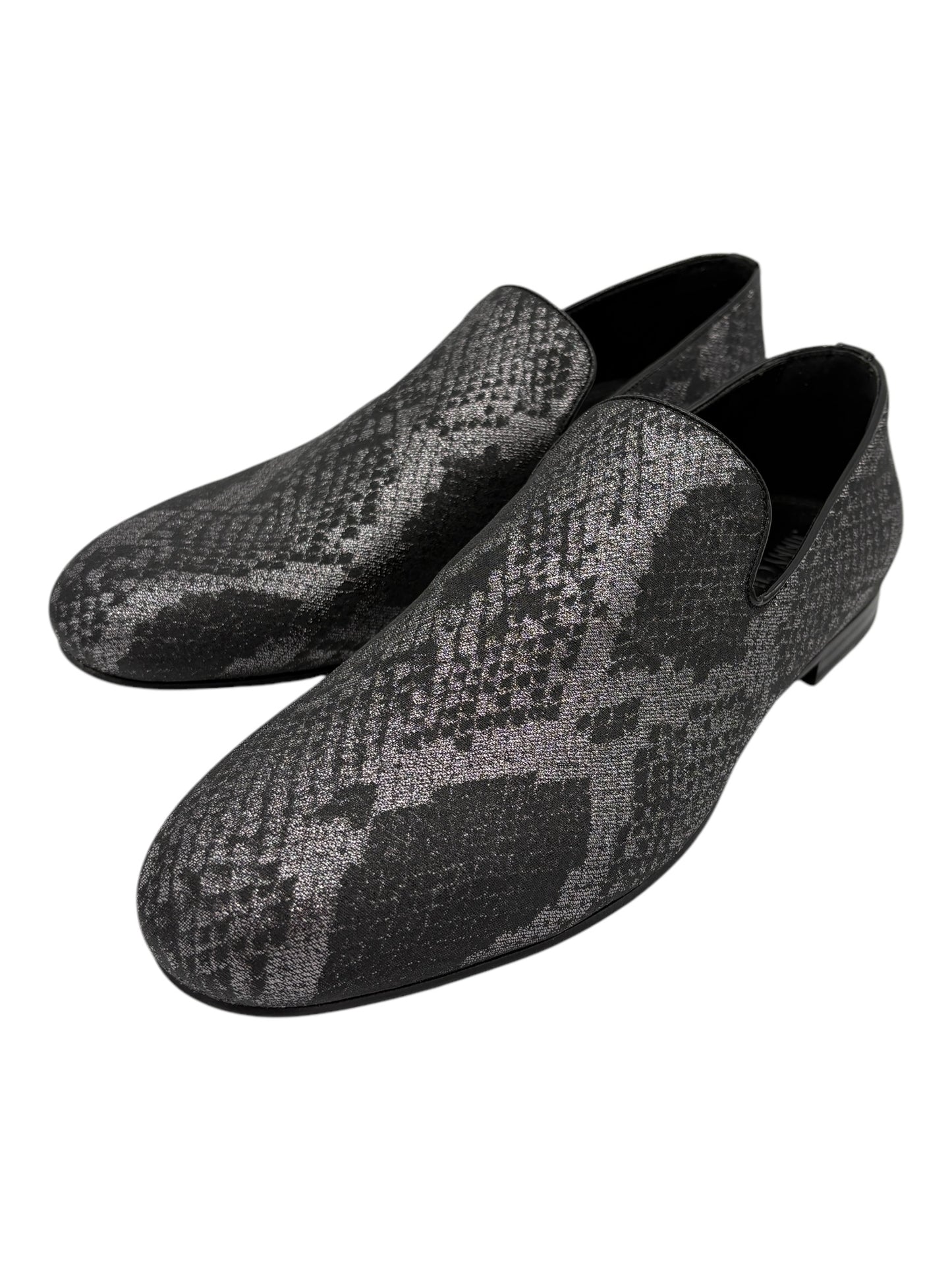 Jimmy Choo Charcoal Grey Glitter Snake Print Loafers 11 M / 12.5 W