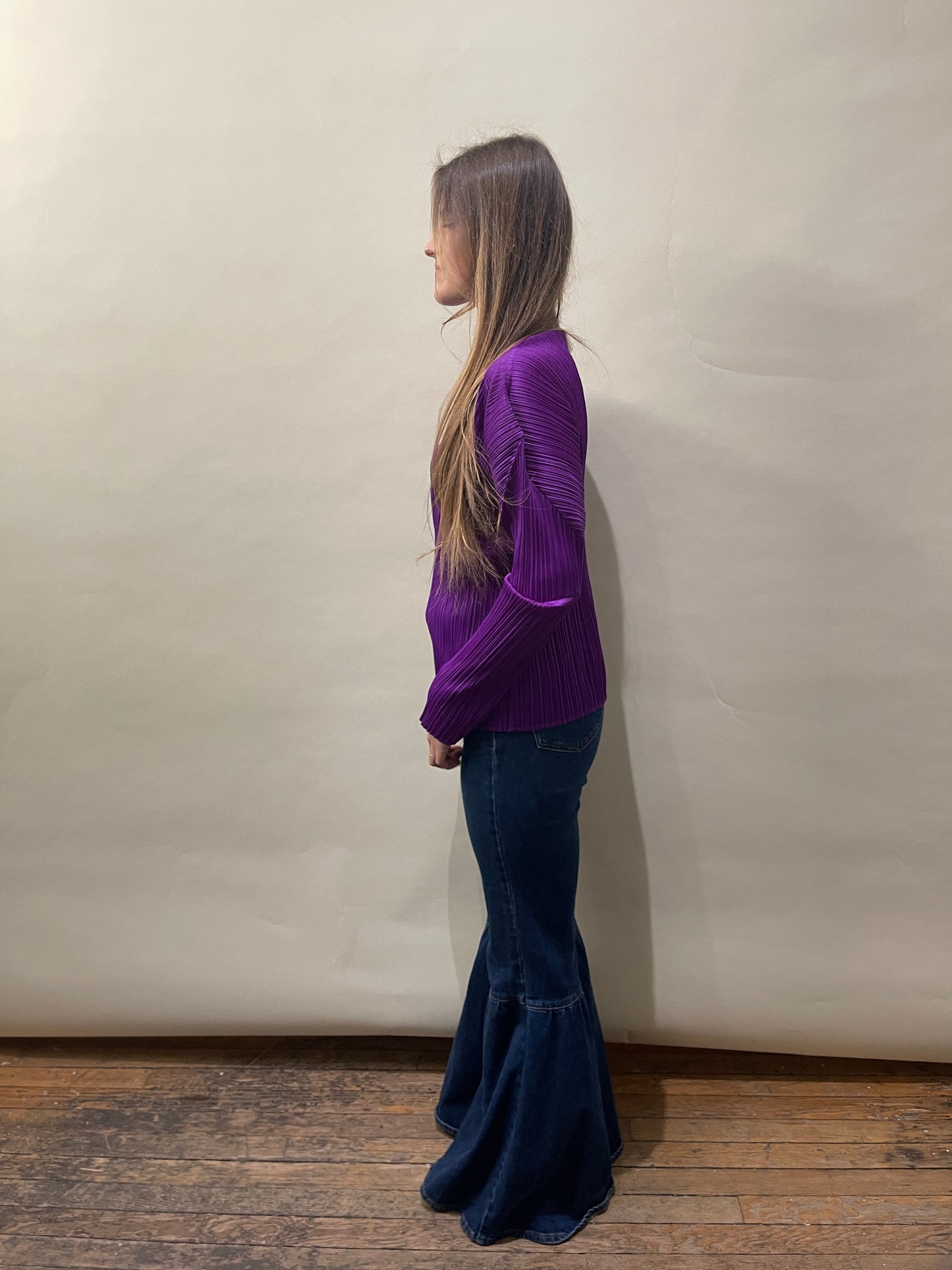 Pleats Please Purple Pleated LS Mock Neck Top 3