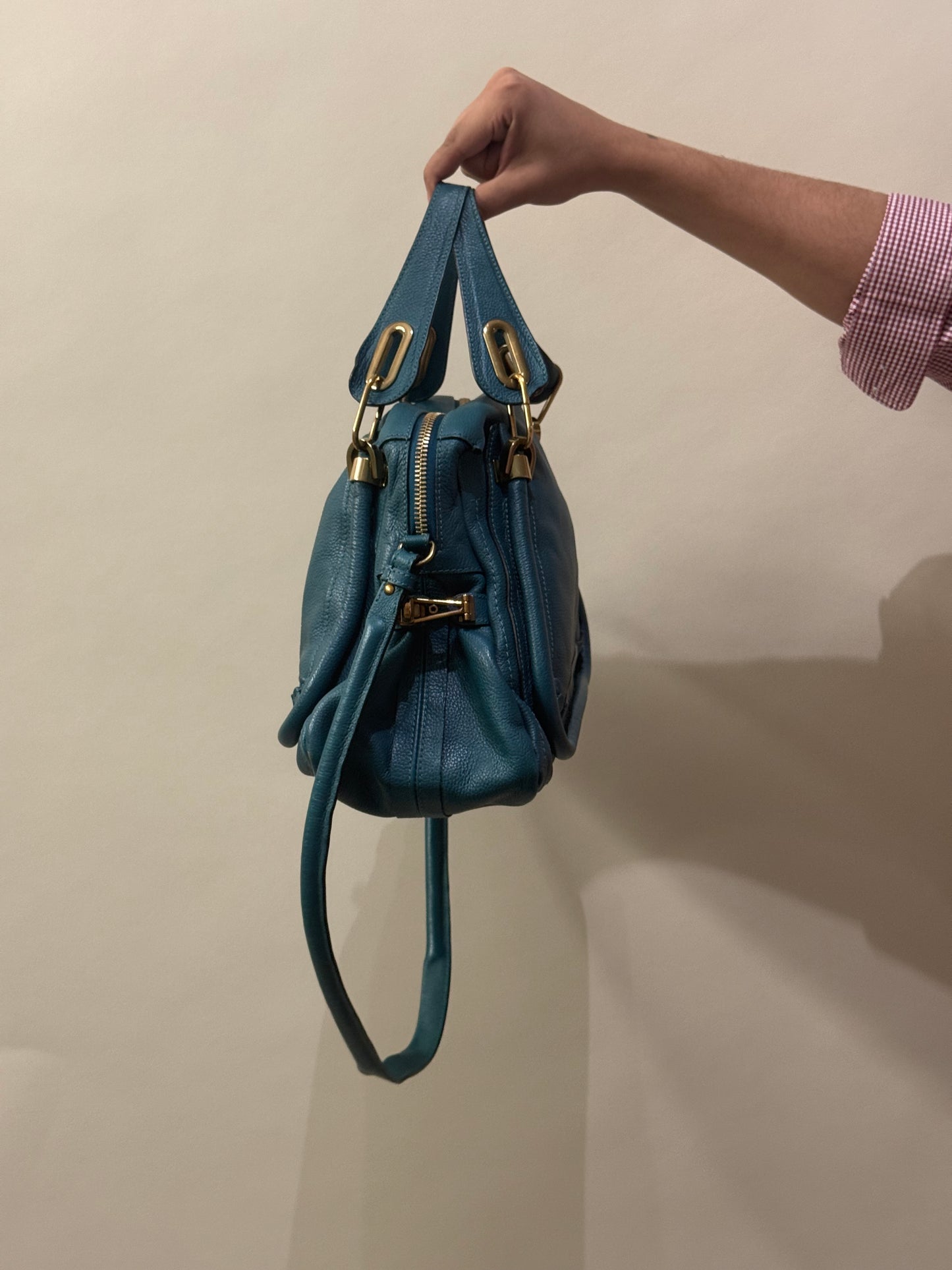 Chloé Teal Blue Leather Medium Paraty Bag