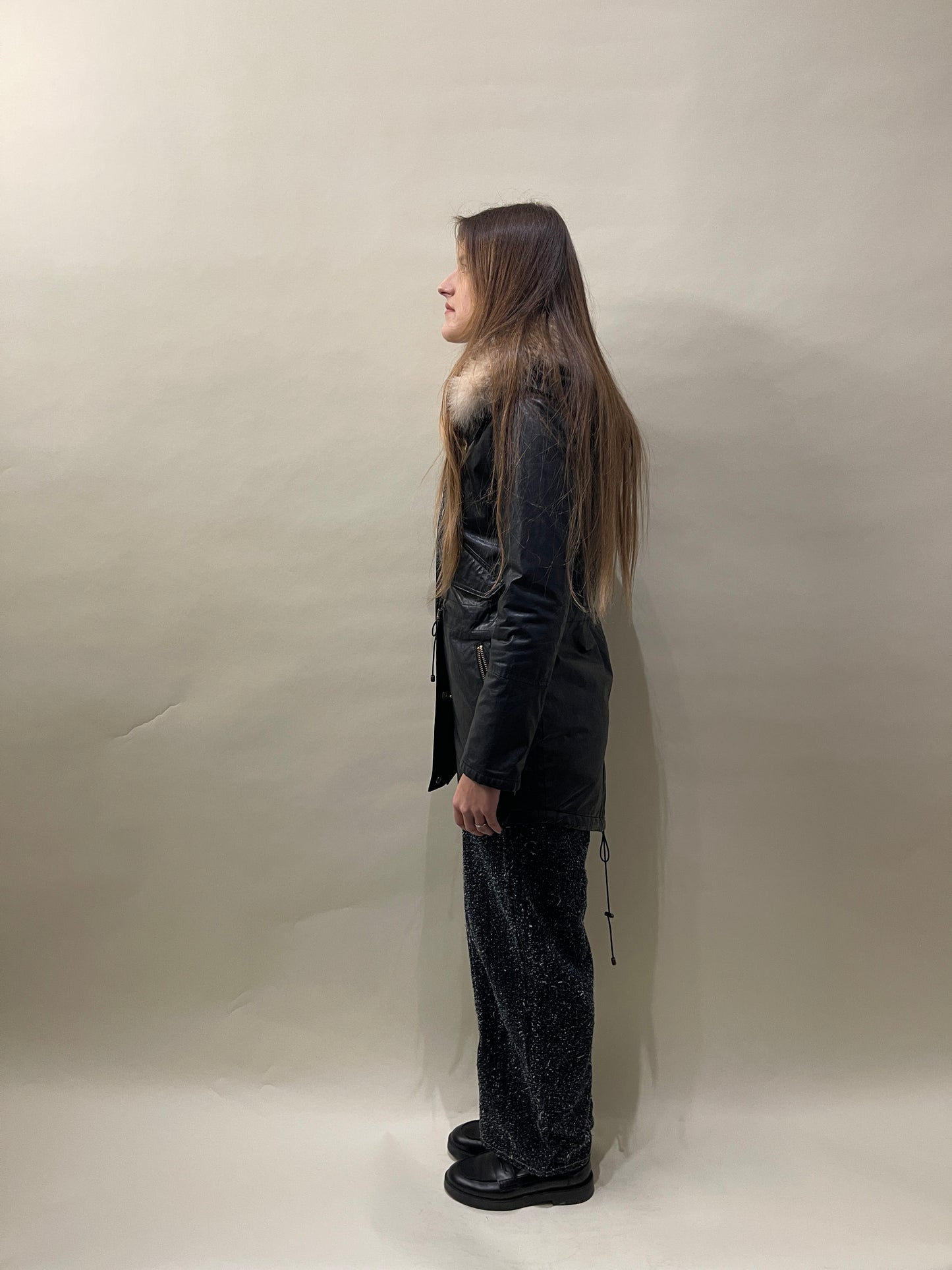 SAM. Black Cotton Blend Coyote Fur Hooded Jacket Extra Small - XS