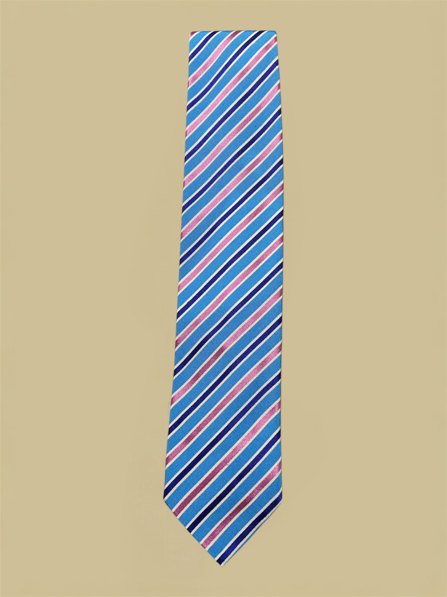 Eton Candy Pink & Blue Diagonal Striped Silk Blend Tie