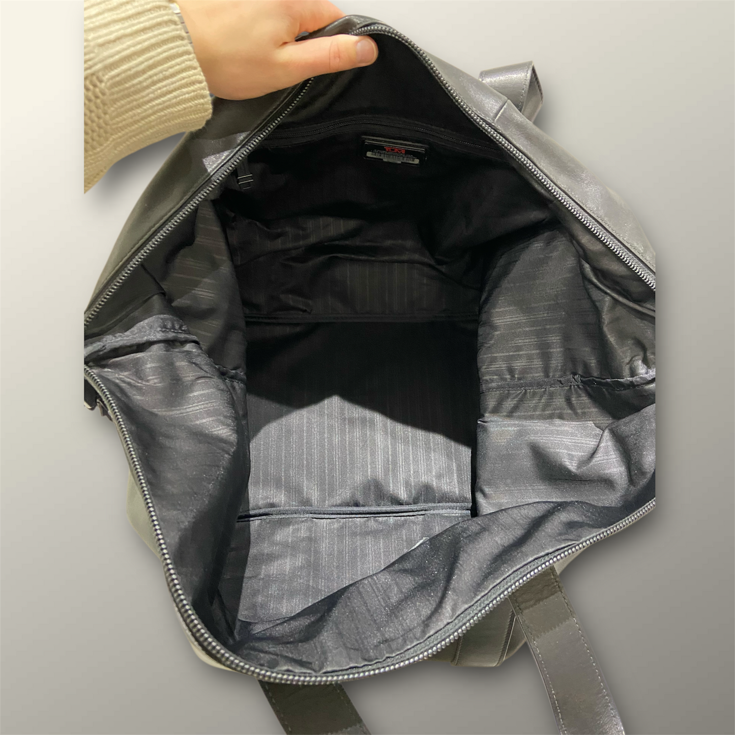 Tumi Black Leather Duffle Bag