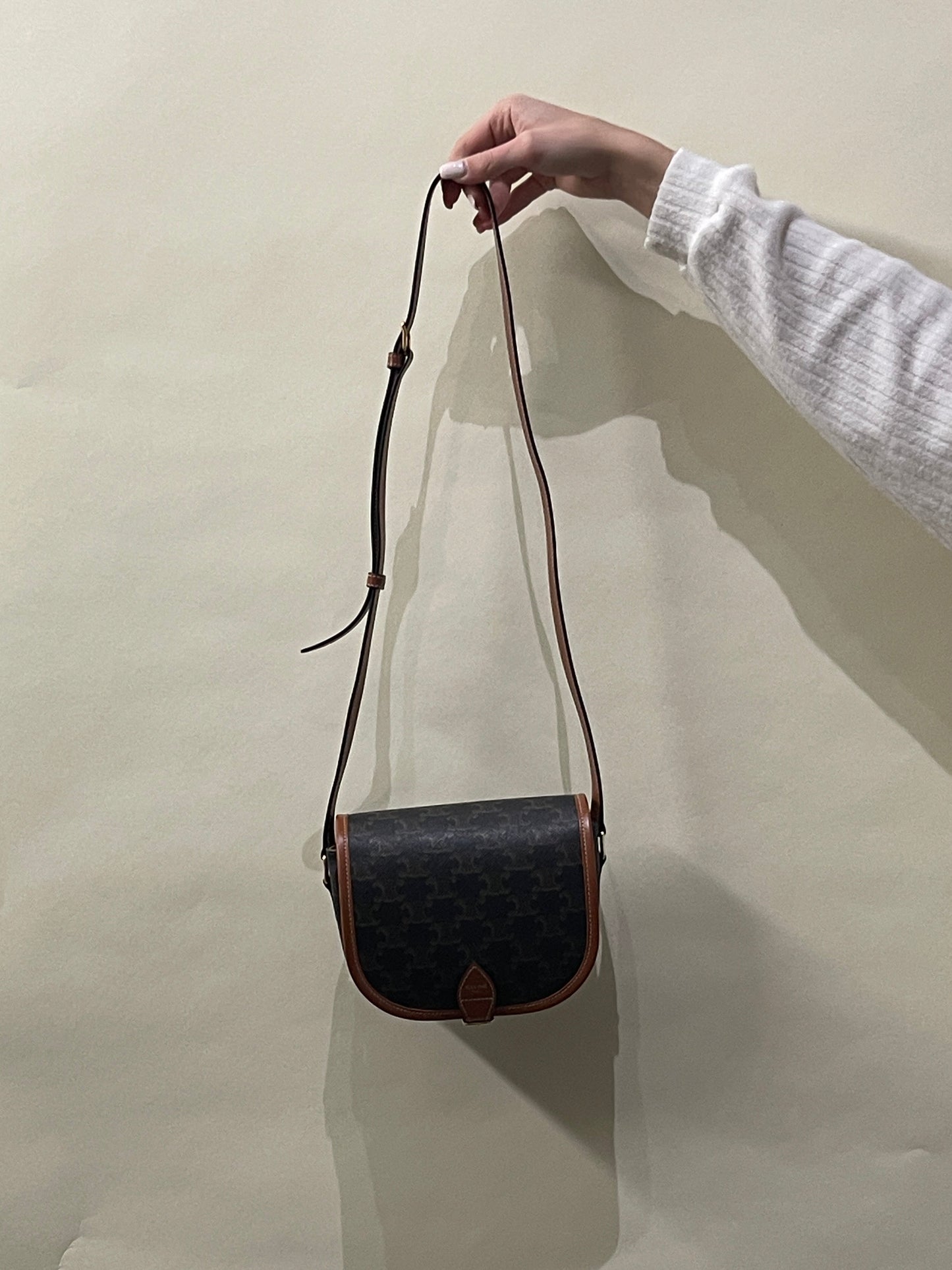 Celine Light & Dark Brown Triomphe Coated Canvas Folco Crossbody Bag