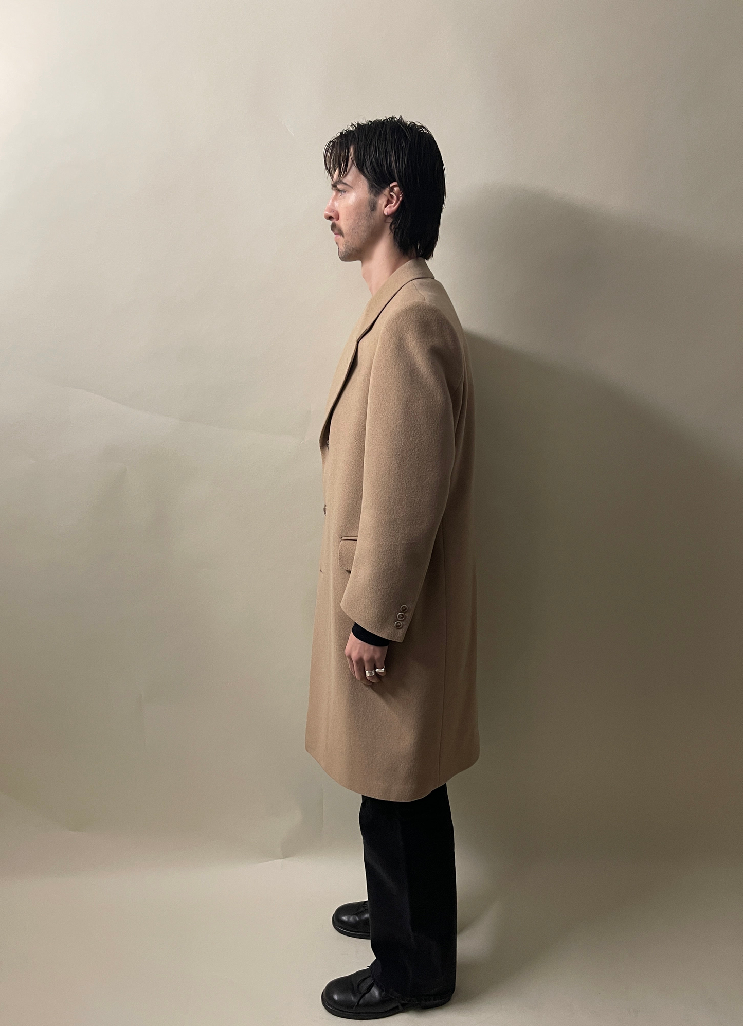 Duncan Craig Camel Wool Cashmere Mid Length Overcoat 38