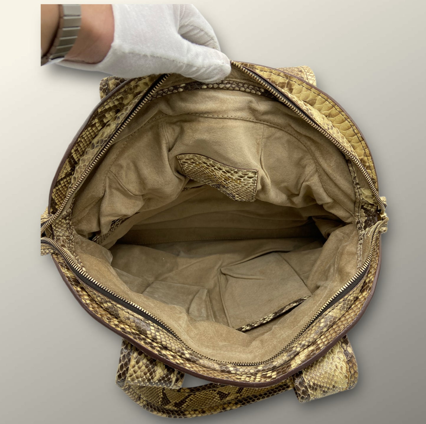 Zagliani Tan Snakeskin Handbag