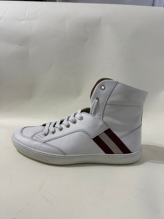 Bally White Leather Canvas Stripe High Top Sneakers 9 M / 10.5 W