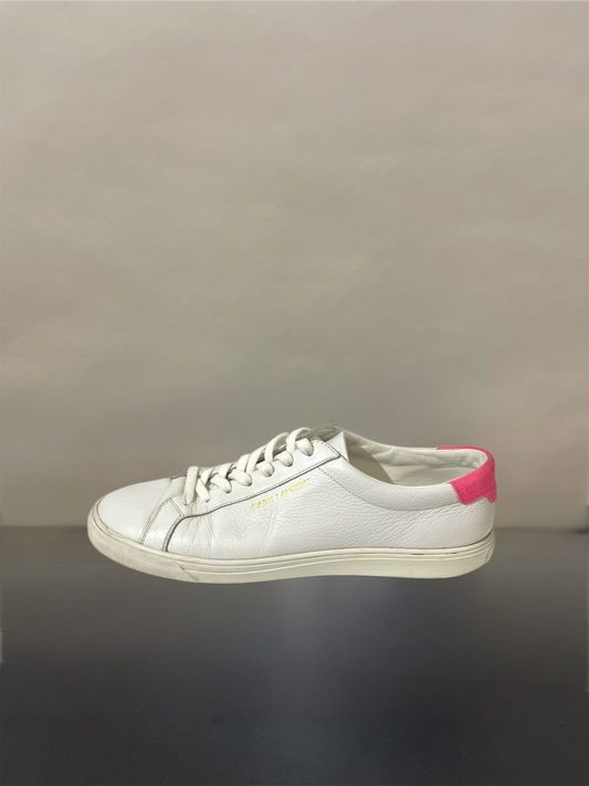 Saint Laurent White & Pink Leather Classic Sneakers 11.5 M / 13 W