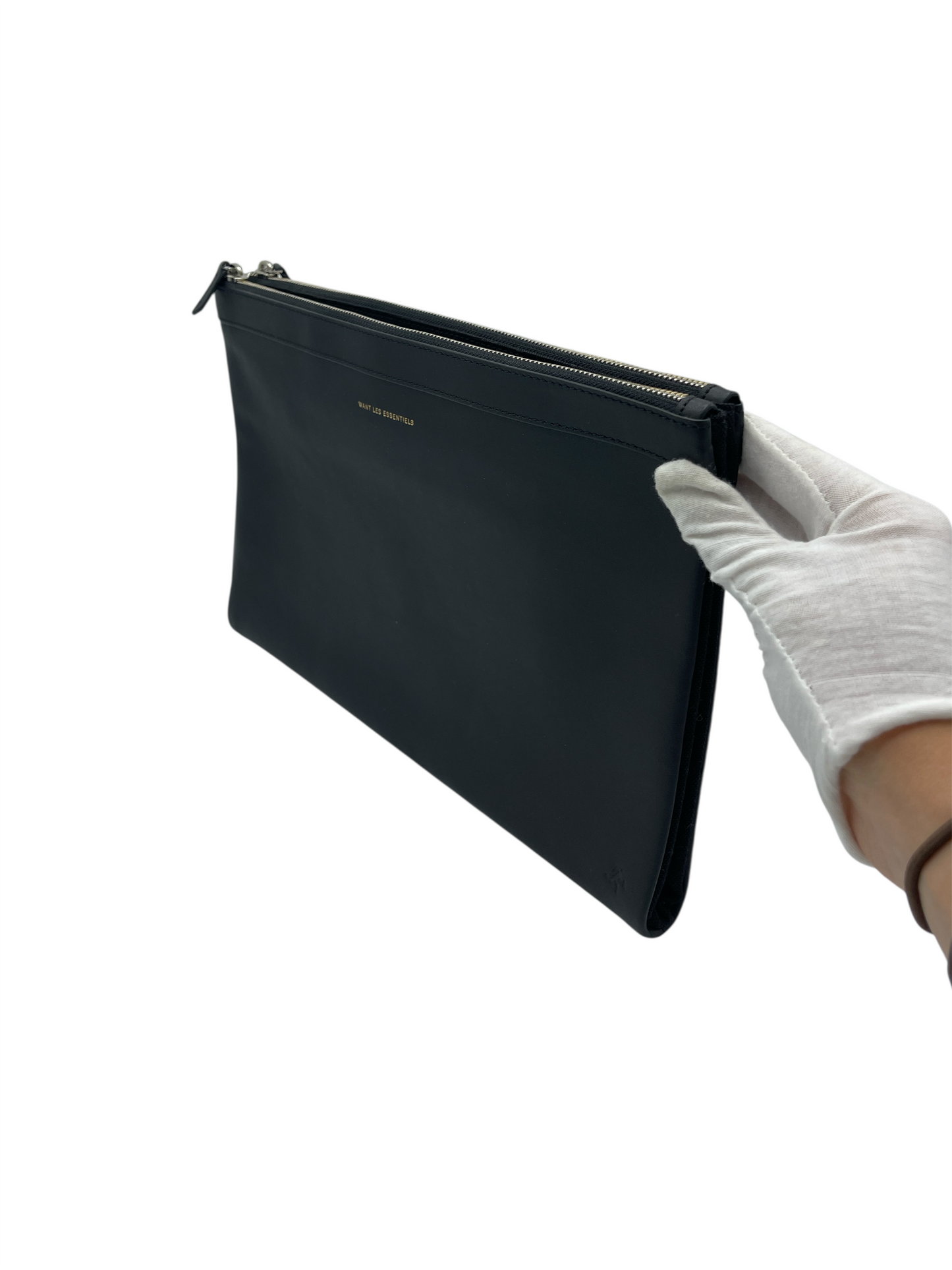 Want Les Essentiels Black Leather Foldable Large Clutch
