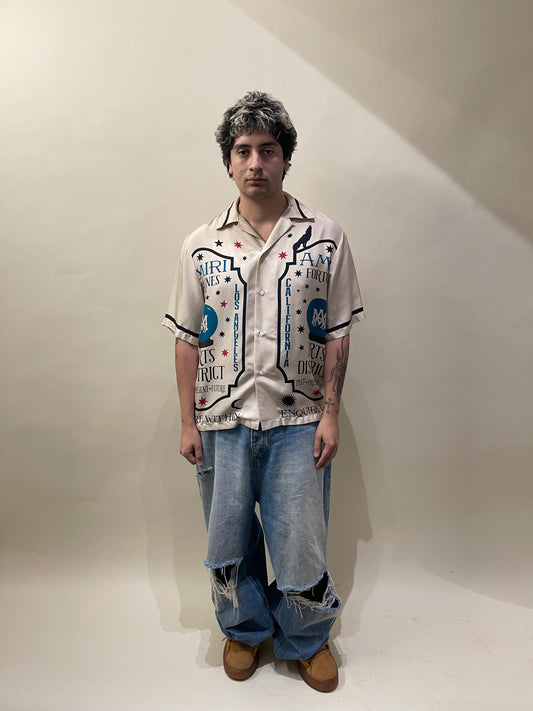 Amiri Cream Silk Fortune Graphic Bowling Shirt XXL