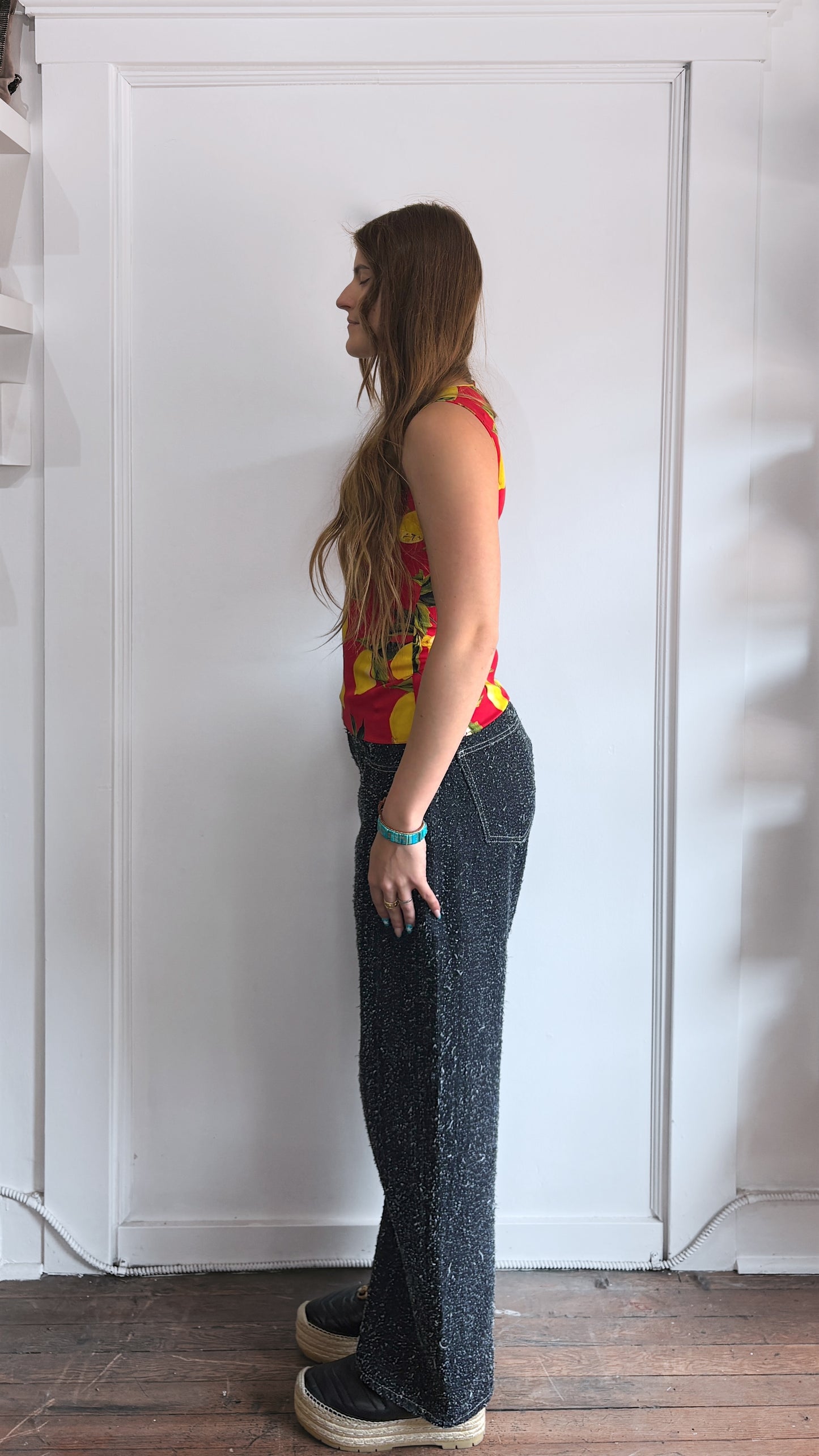 Dolce & Gabbana Red & Yellow Lemon Motif Silk Blend Tank Top Medium