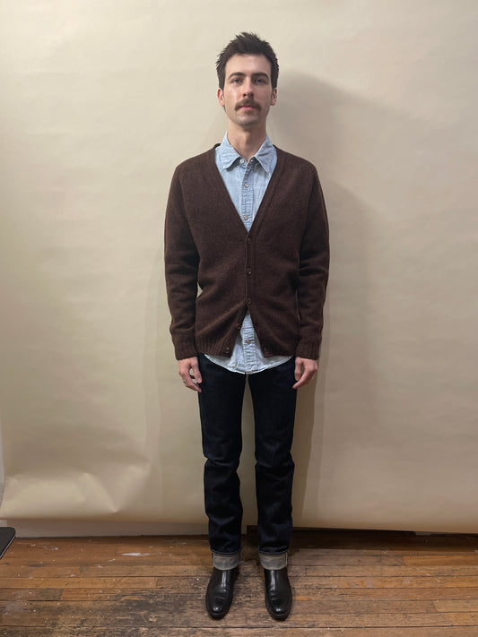 Harley of Scotland Brown Shetland Wool Cardigan Large - L