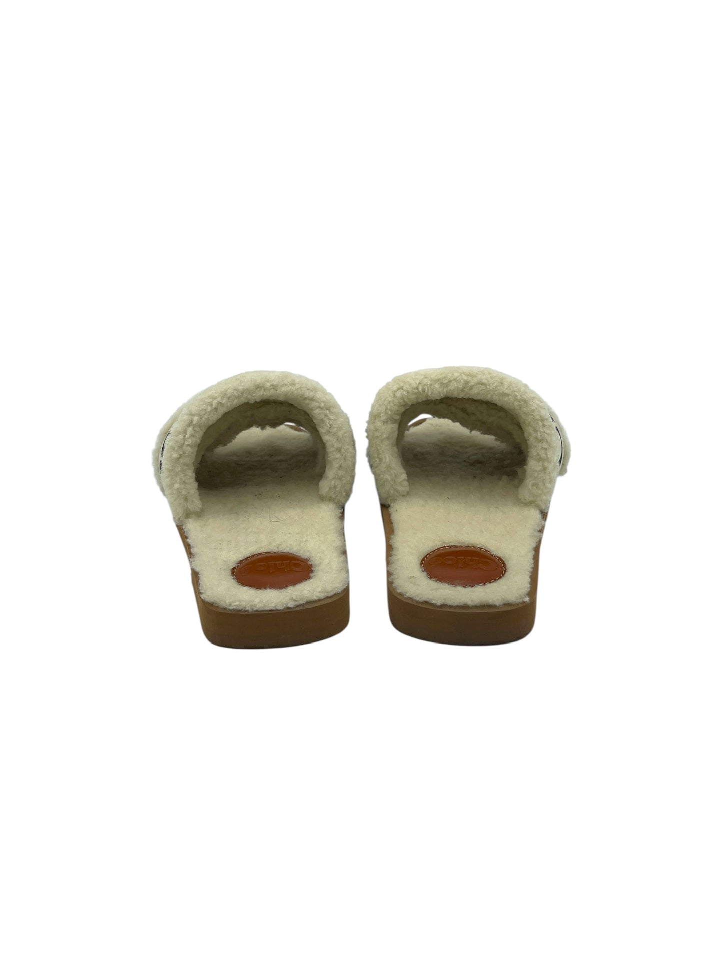 Chloé Cream & Brown Shearling Flat Slide 6 M / 7.5 W
