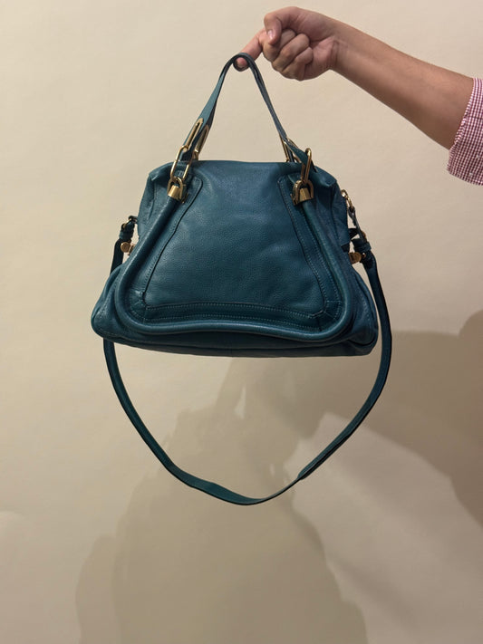 Chloé Teal Blue Leather Medium Paraty Bag