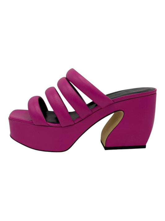 Sergio Rossi Pink Leather 4 Strap Block Heel Mules 7.5 M / 9 W