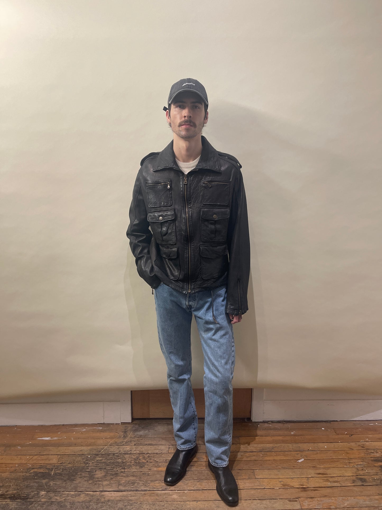 Dolce & Gabbana Faded Black & Brown Lamb Leather Multi Pocket Jacket 46