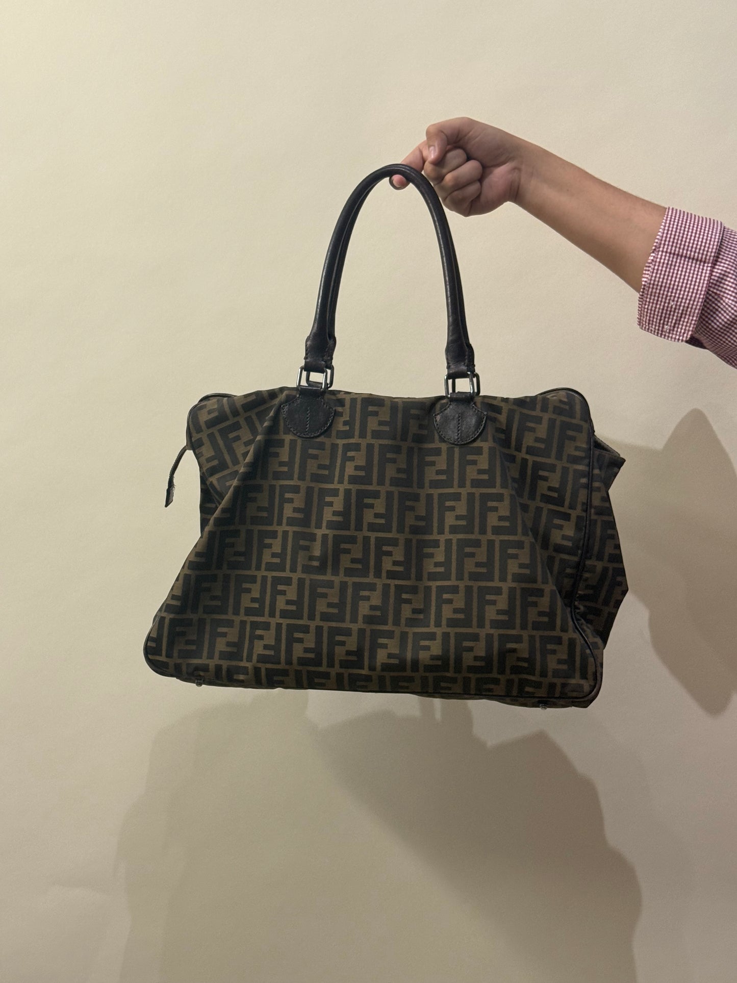 Fendi Light & Dark Brown Monogram Nylon Boston Bag