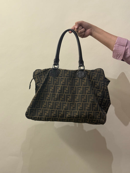 Fendi Light & Dark Brown Monogram Nylon Boston Bag