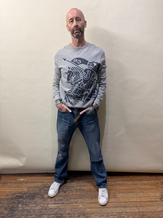 Burberry Heather Grey EKD Motif Cotton Sweatshirt