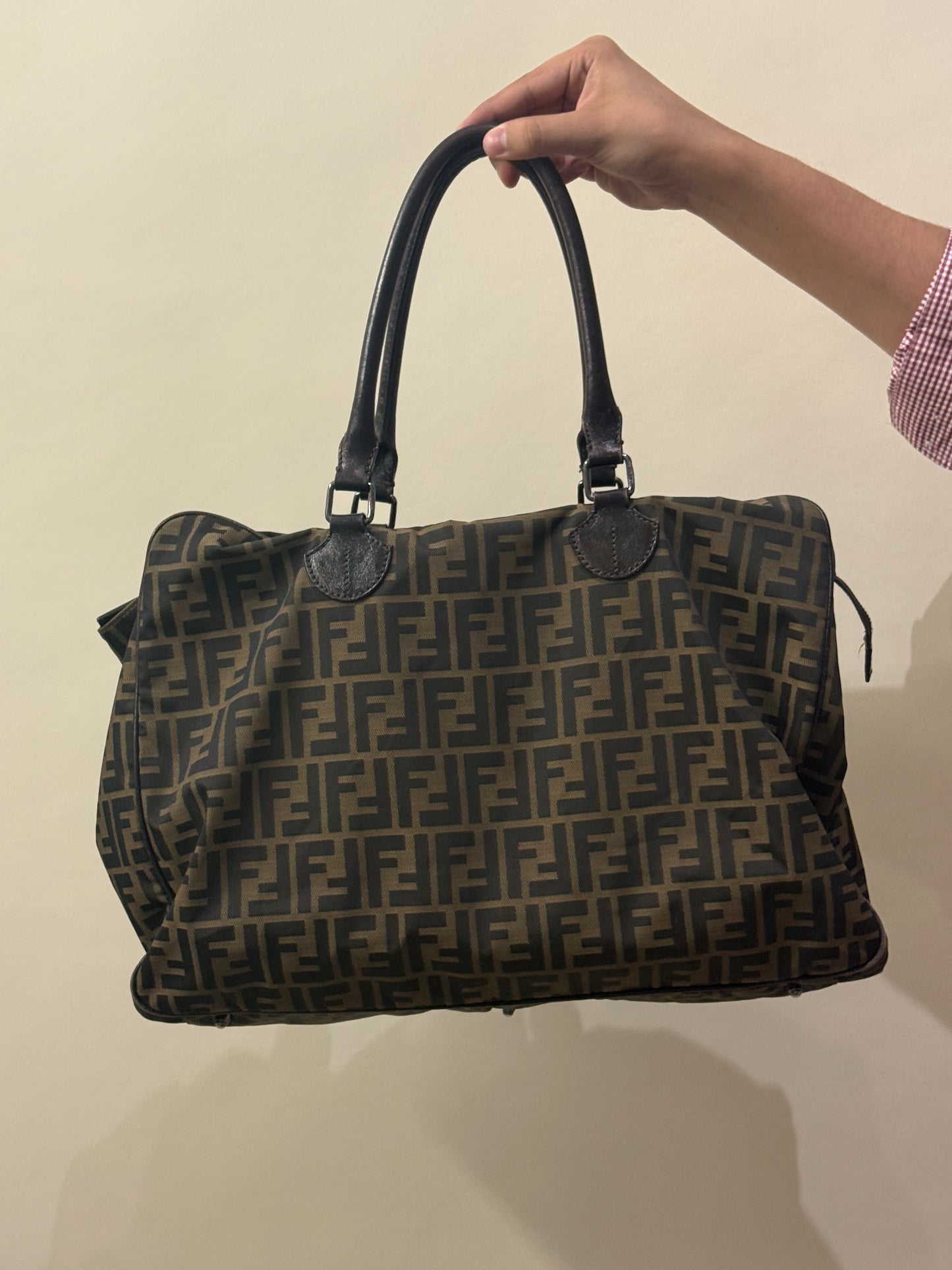 Fendi Light & Dark Brown Monogram Nylon Boston Bag
