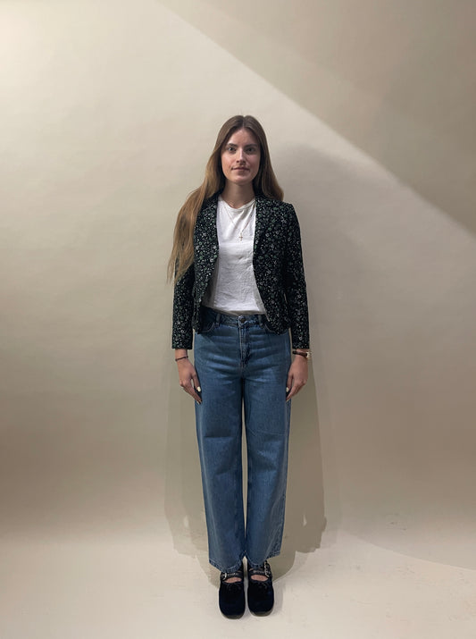 Paul Smith Green & Black Floral Jacquard Cropped Blazer 38