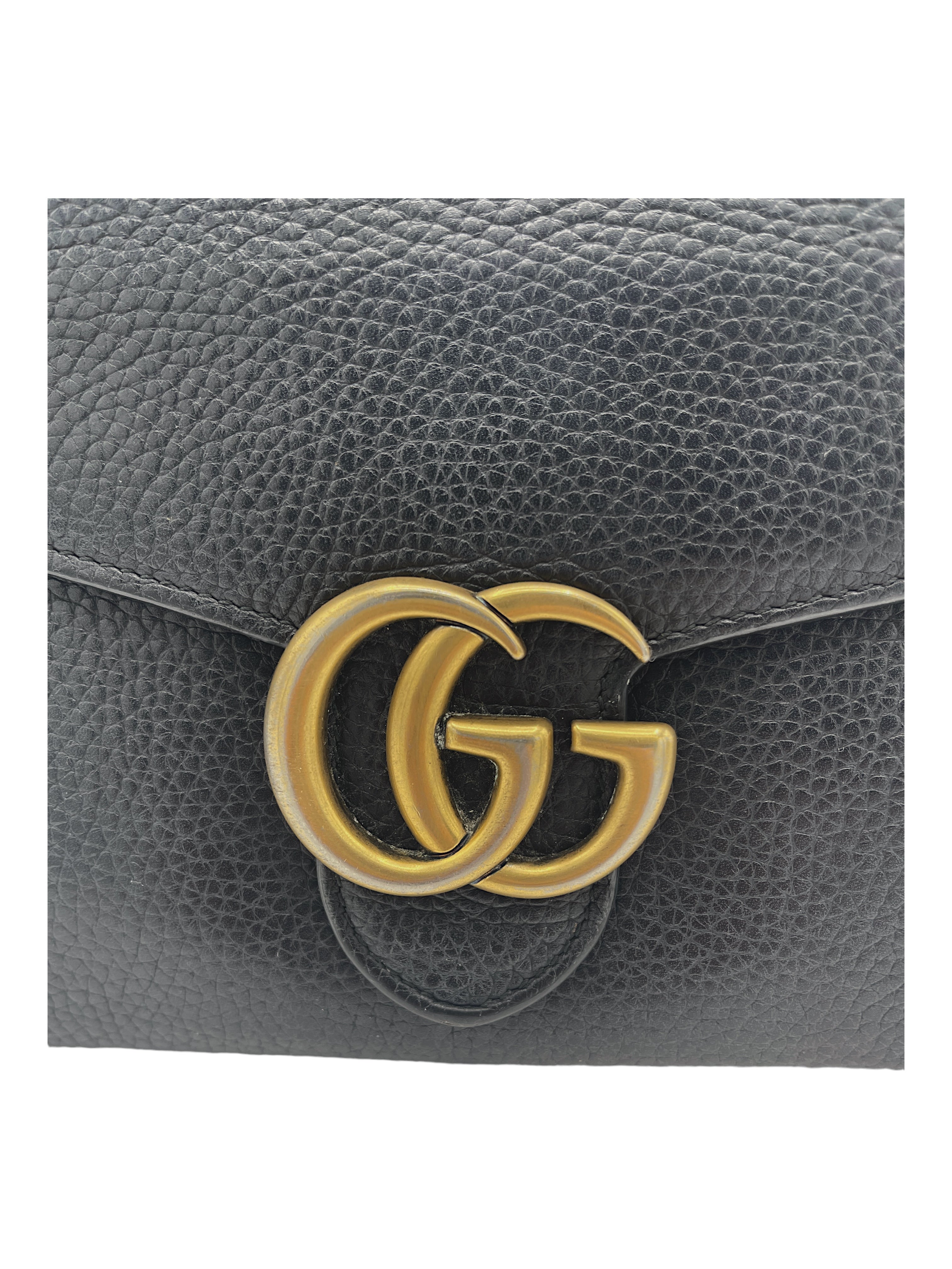 Gucci Black Grained Leather GG Marmont Bag Genuine Design Luxury Consignment