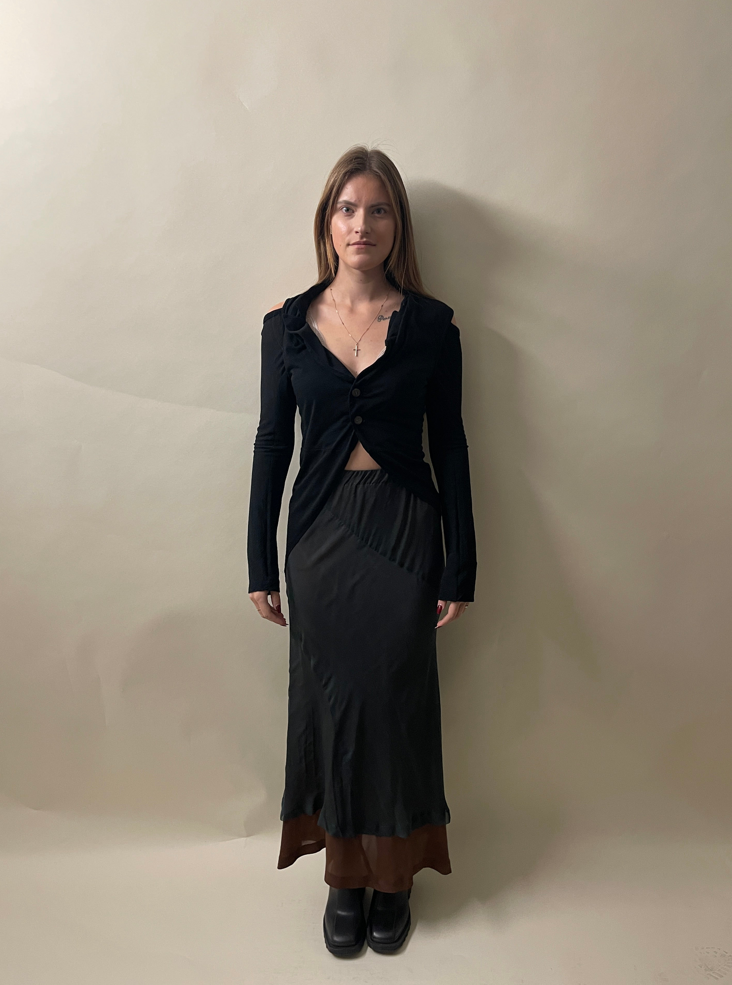 Comme Des Garcons Black Wool Blend Disconnected Sleeve Fishtail Shirt Small - S