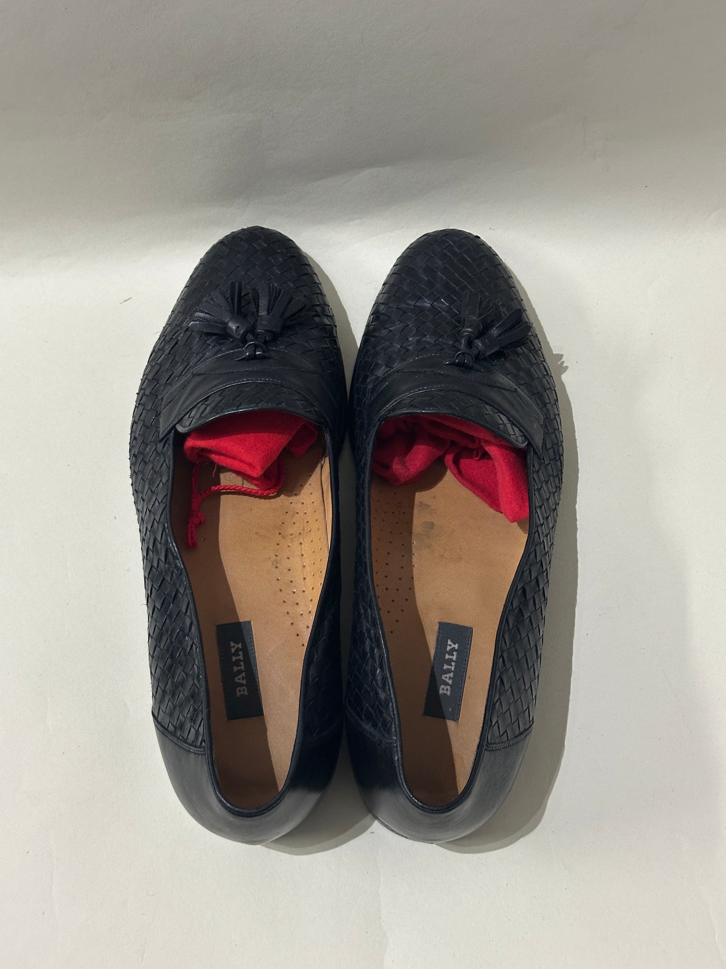 Bally Black Woven Leather Tassel Loafers 13 M / 14.5 W