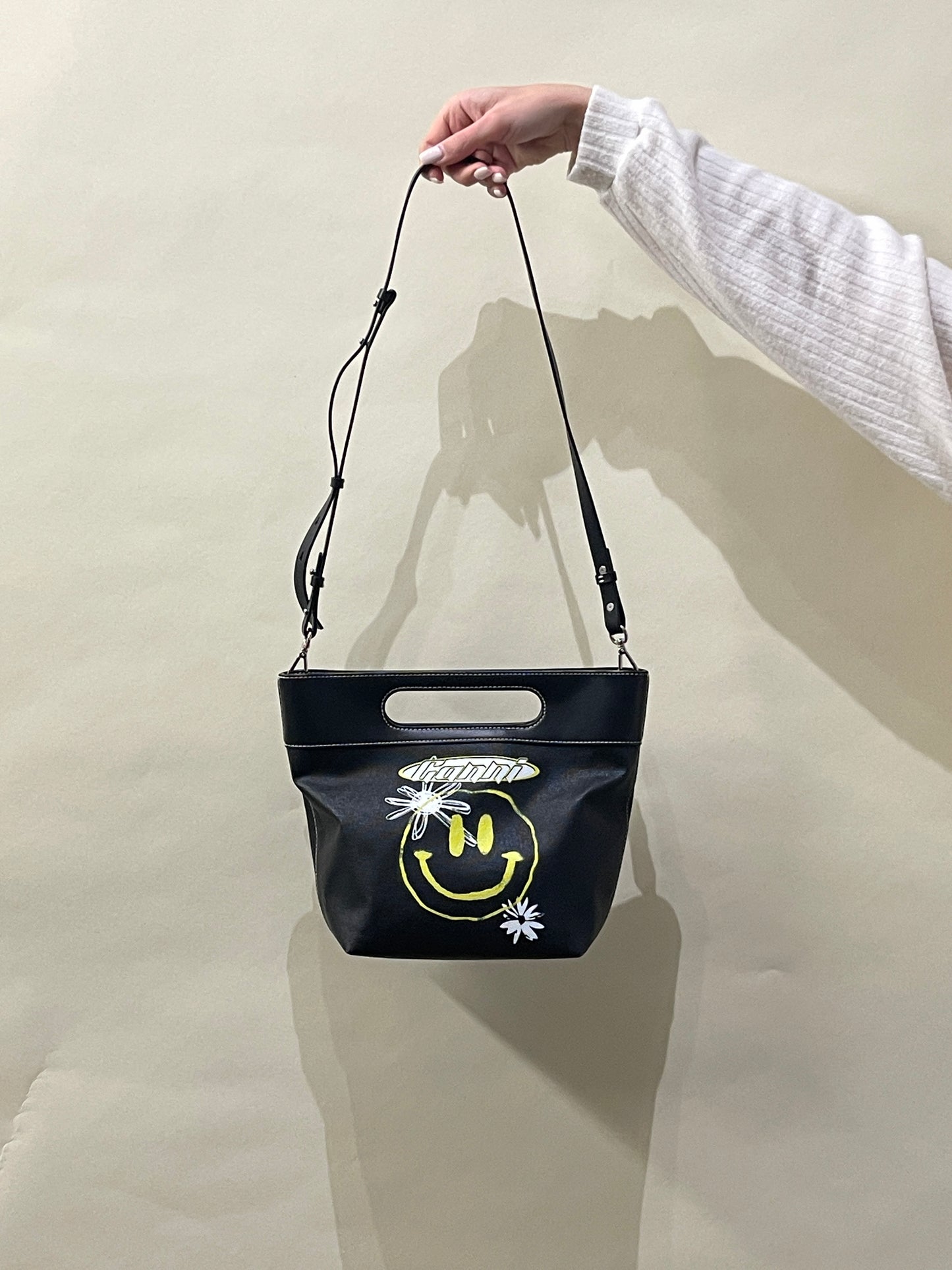 Ganni Black Canvas & Leather Top Handle Bag