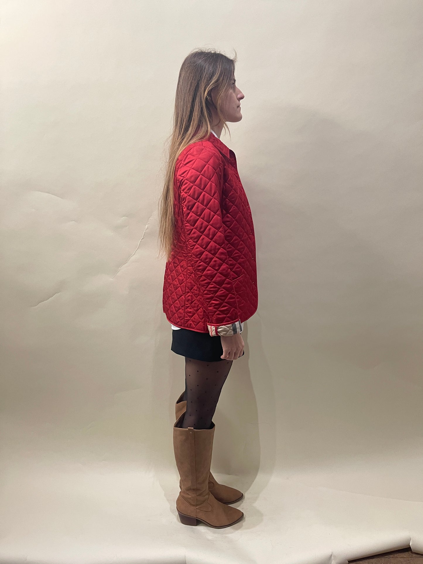 Burberry Brit Red Polyester Quilted Collared Jacket Small - S