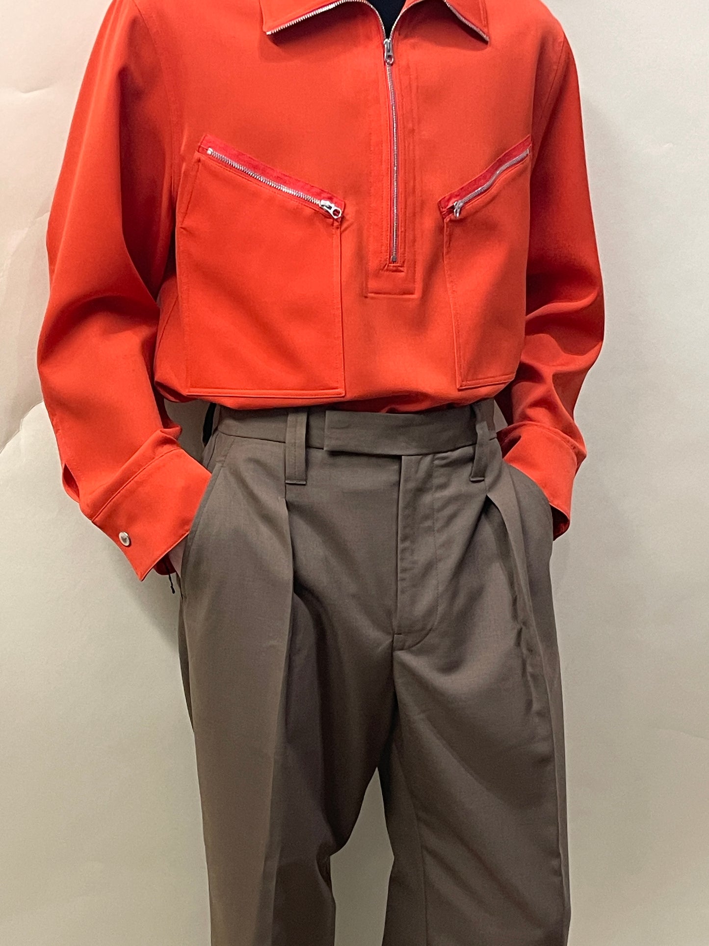 Lemaire Taupe Poly Wool Blend Single Pleat Trousers 34