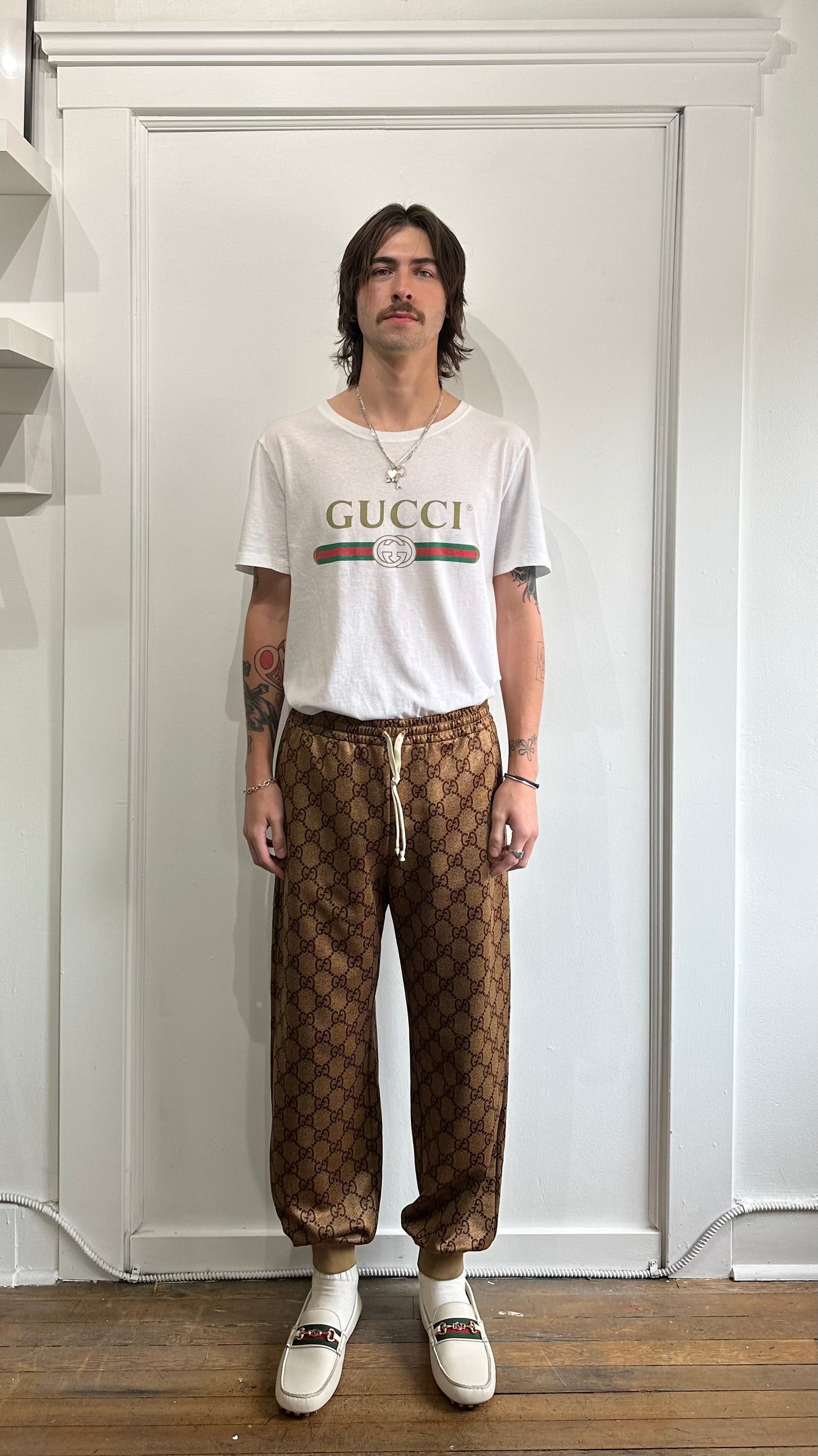 Gucci Beige GG Monogram Logo Lounge Pants Large - L