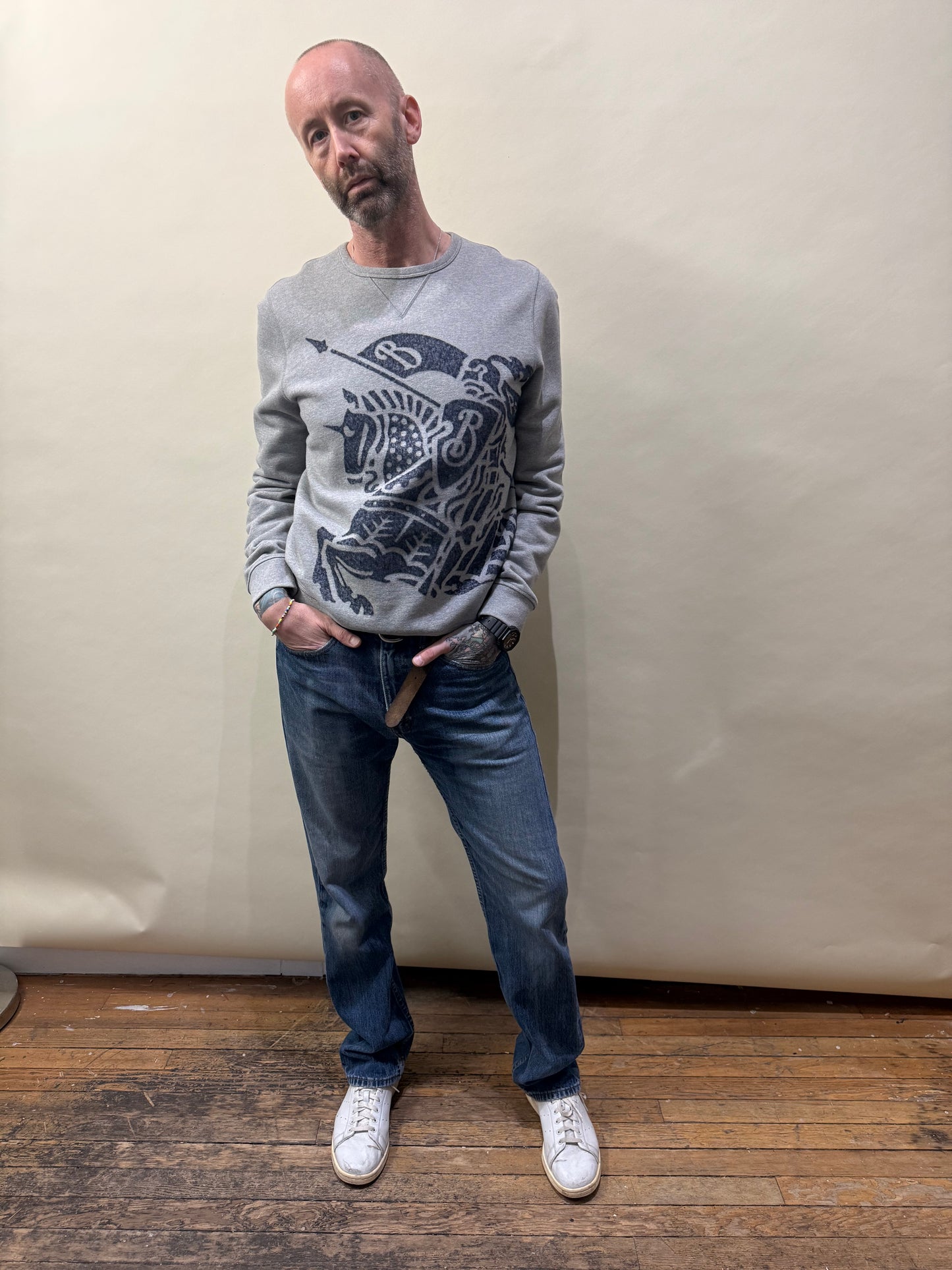 Burberry Heather Grey EKD Motif Cotton Sweatshirt