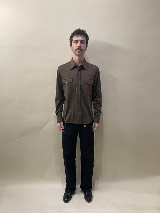 Tom Ford Brown Silk Cotton Double Pocket Casual LS Button Up 38