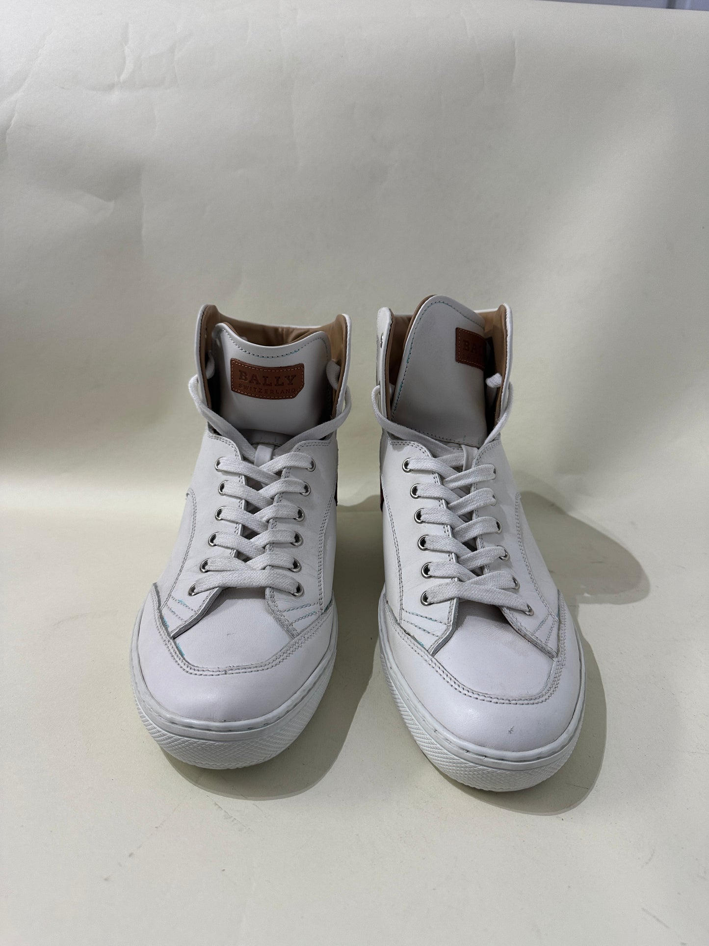 Bally White Leather Canvas Stripe High Top Sneakers 9 M / 10.5 W