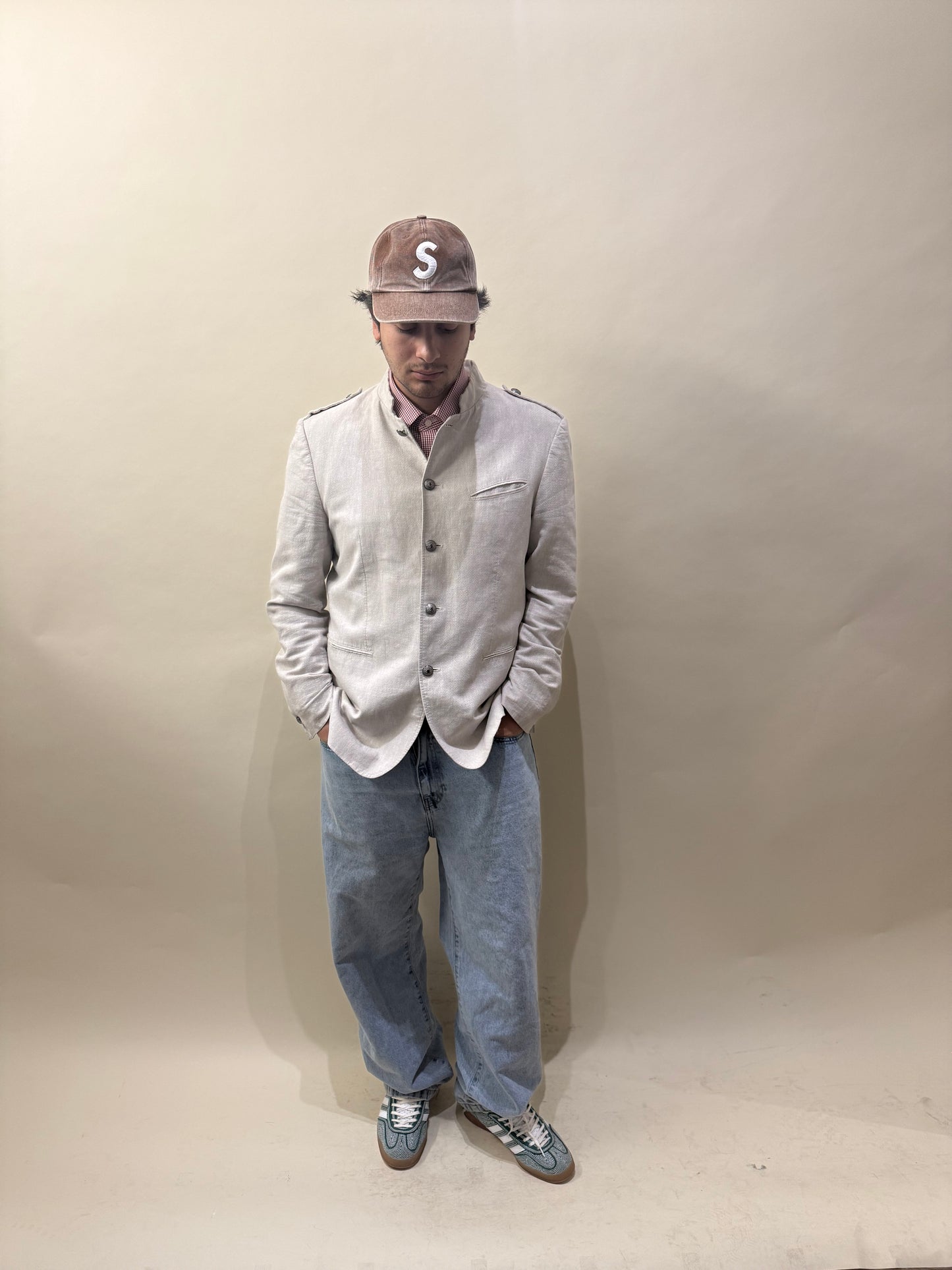John Varvatos Beige Cotton Linen Military Style Jacket 46