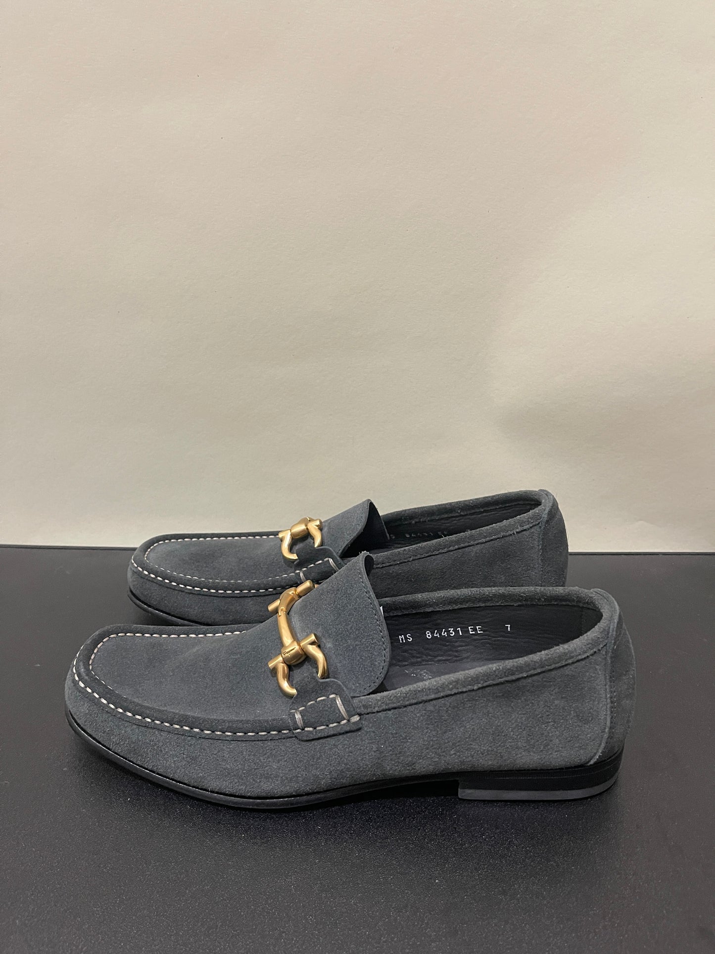 Salvatore Ferragamo Dark Grey Suede Gancini Bit Loafers 8 M / 9.5 W