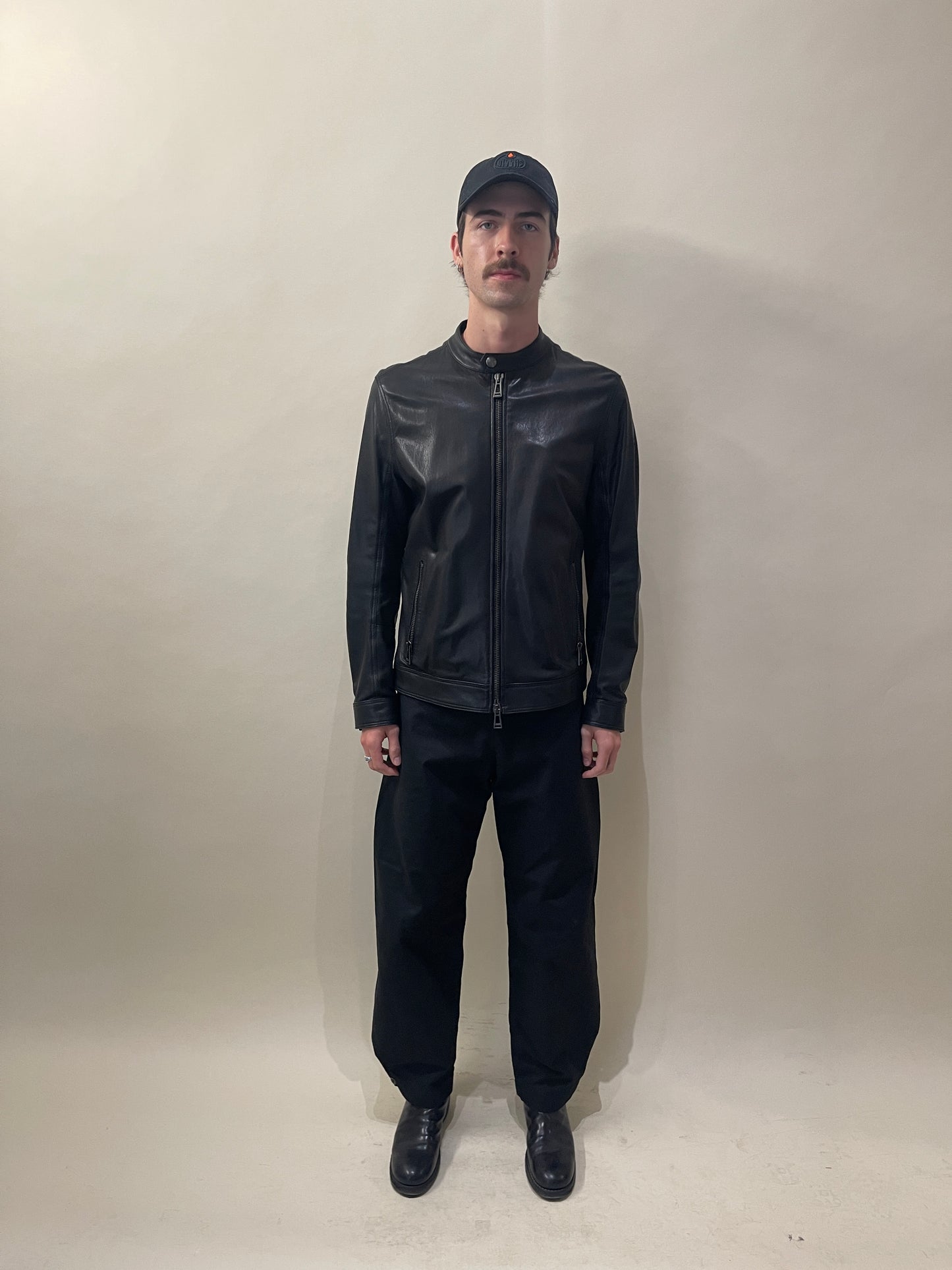 Belstaff Black Leather Cafe Racer Jacket 38