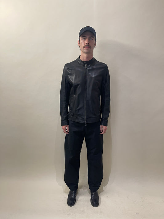 Belstaff Black Leather Cafe Racer Jacket 38