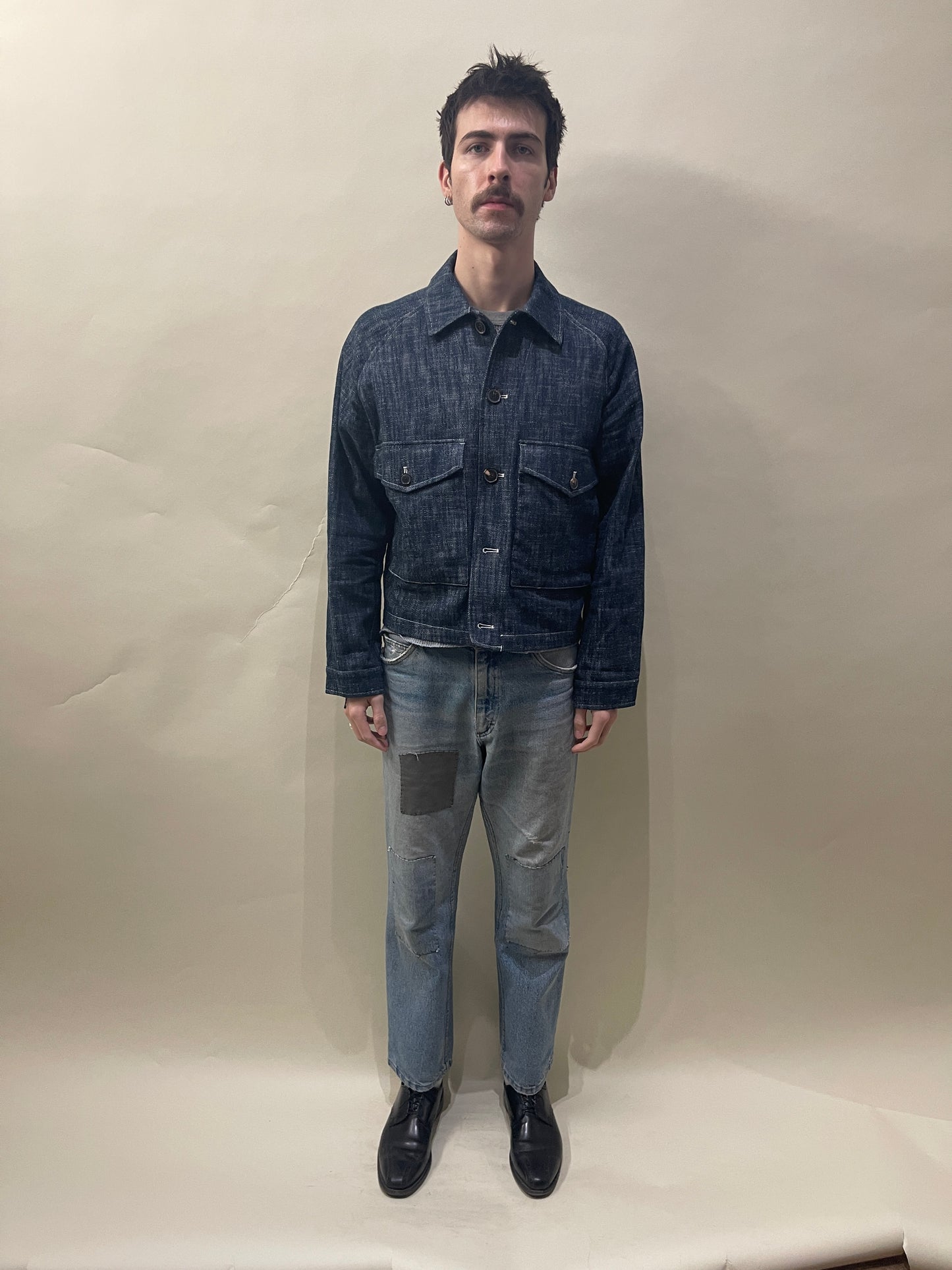 Miles Leon Indigo Slub Cotton Jumbo Pocket Raglan Jacket Medium - M