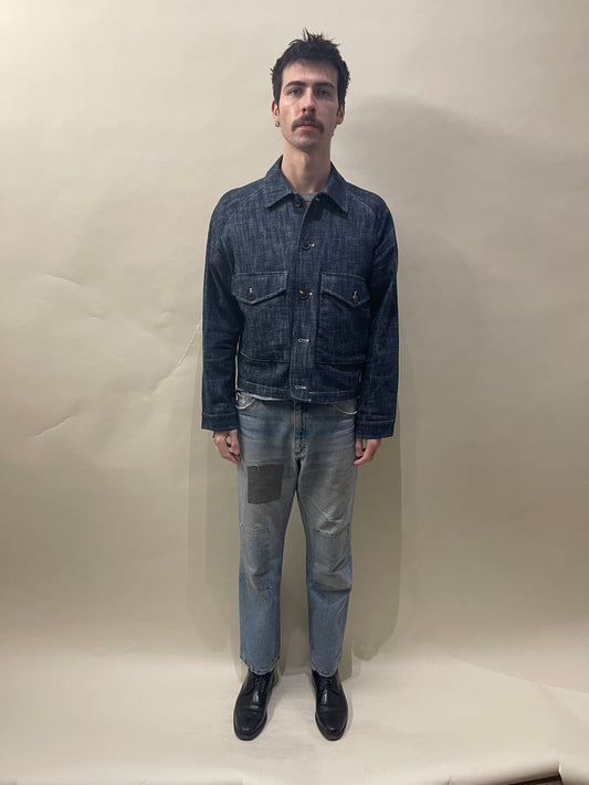 Miles Leon Indigo Slub Cotton Jumbo Pocket Raglan Jacket Medium - M