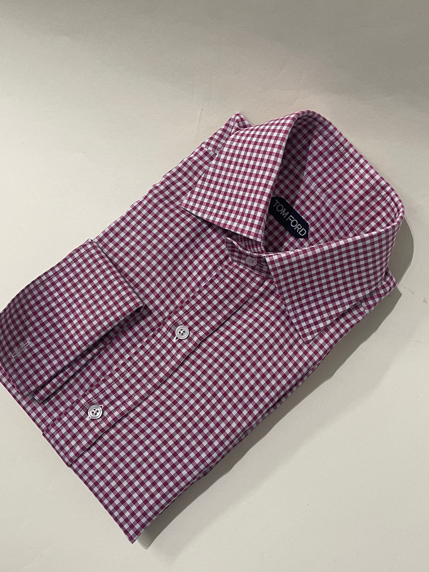 Tom Ford Dark Fuchsia & White Check Cotton Dress Shirt 15.75